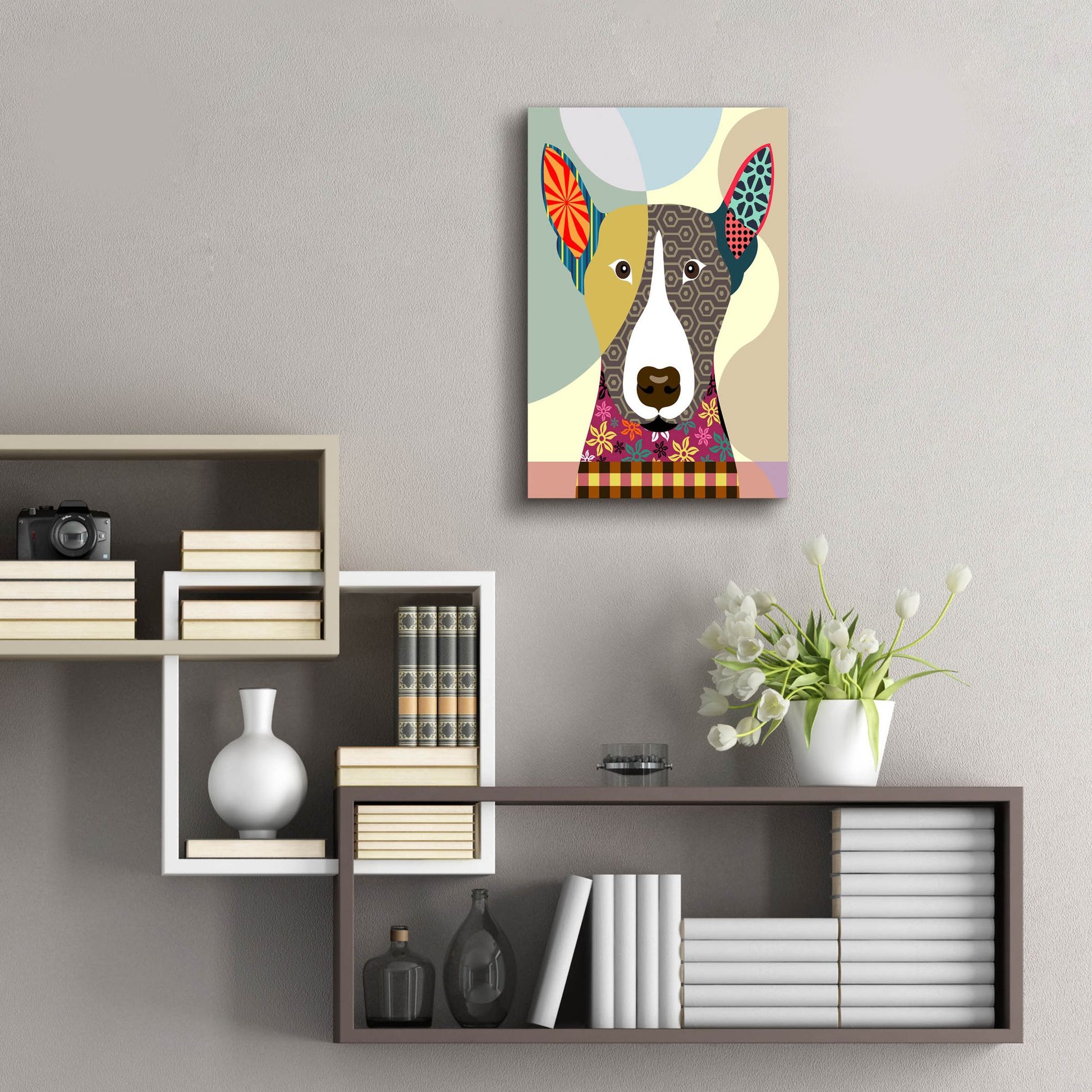 Epic Art 'Bull Terrier Dog' by Lanre Adefioye, Acrylic Glass Wall Art,16x24