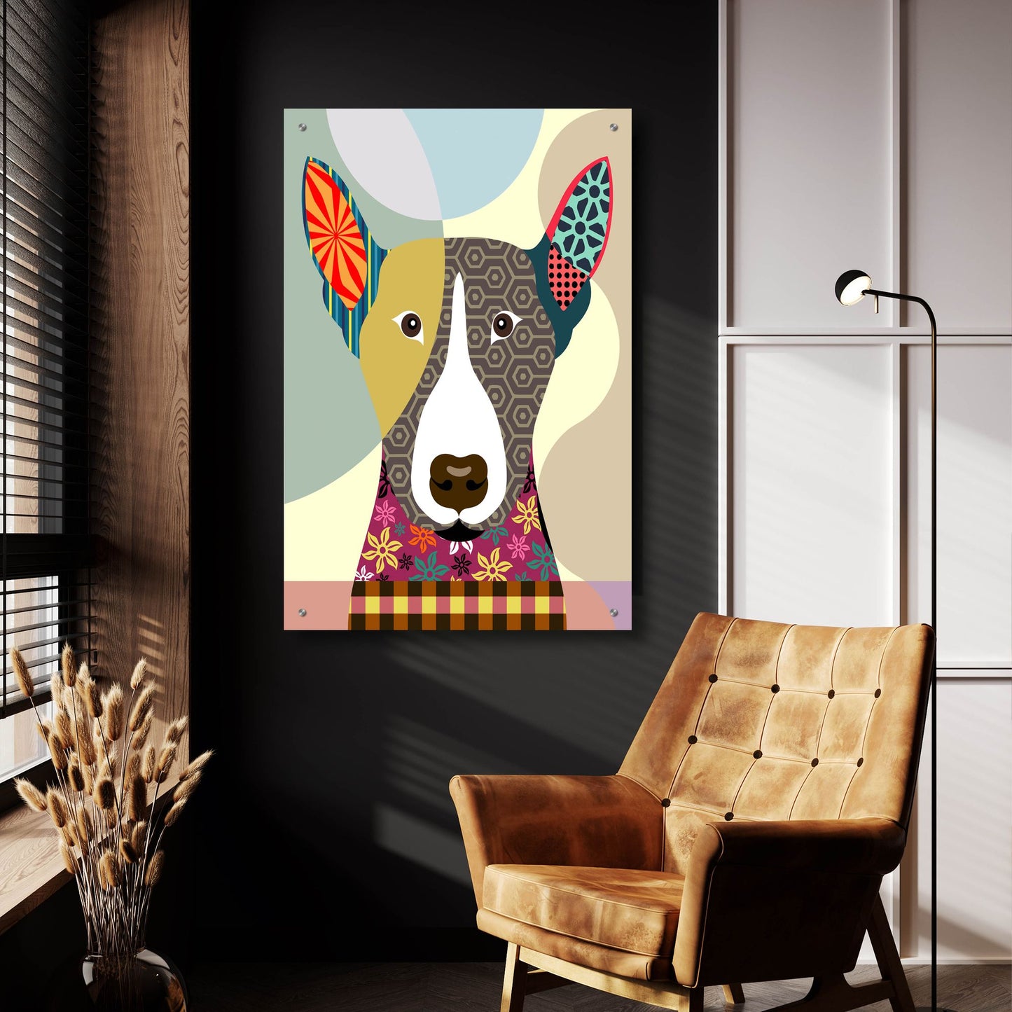 Epic Art 'Bull Terrier Dog' by Lanre Adefioye, Acrylic Glass Wall Art,24x36