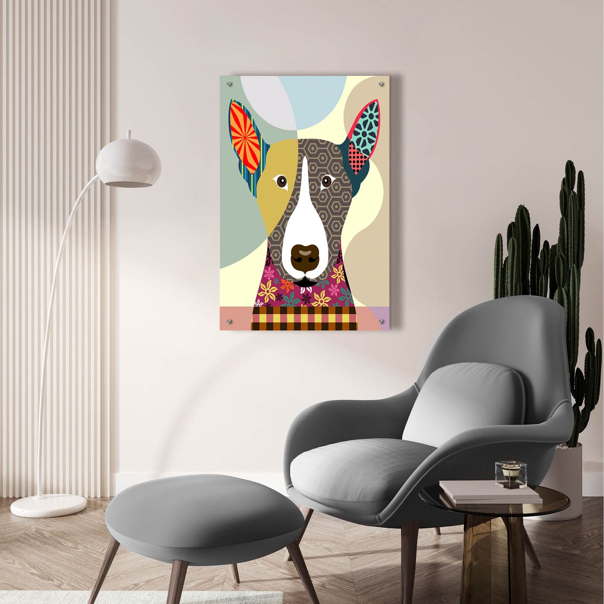 Epic Art 'Bull Terrier Dog' by Lanre Adefioye, Acrylic Glass Wall Art,24x36