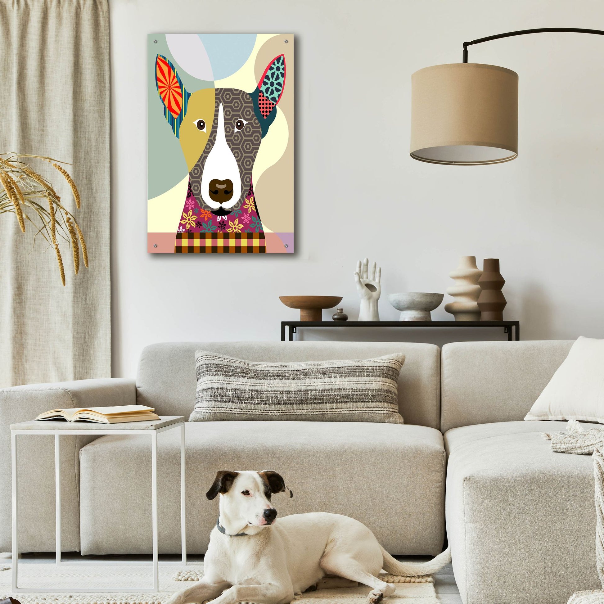 Epic Art 'Bull Terrier Dog' by Lanre Adefioye, Acrylic Glass Wall Art,24x36