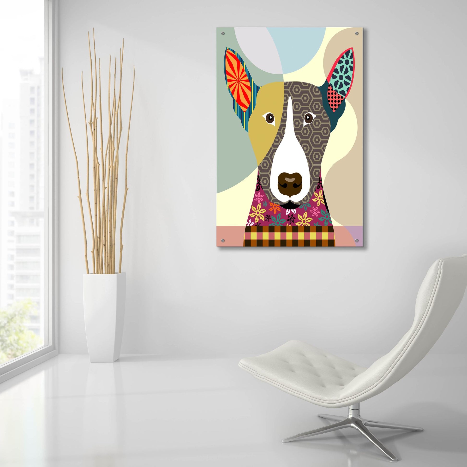 Epic Art 'Bull Terrier Dog' by Lanre Adefioye, Acrylic Glass Wall Art,24x36