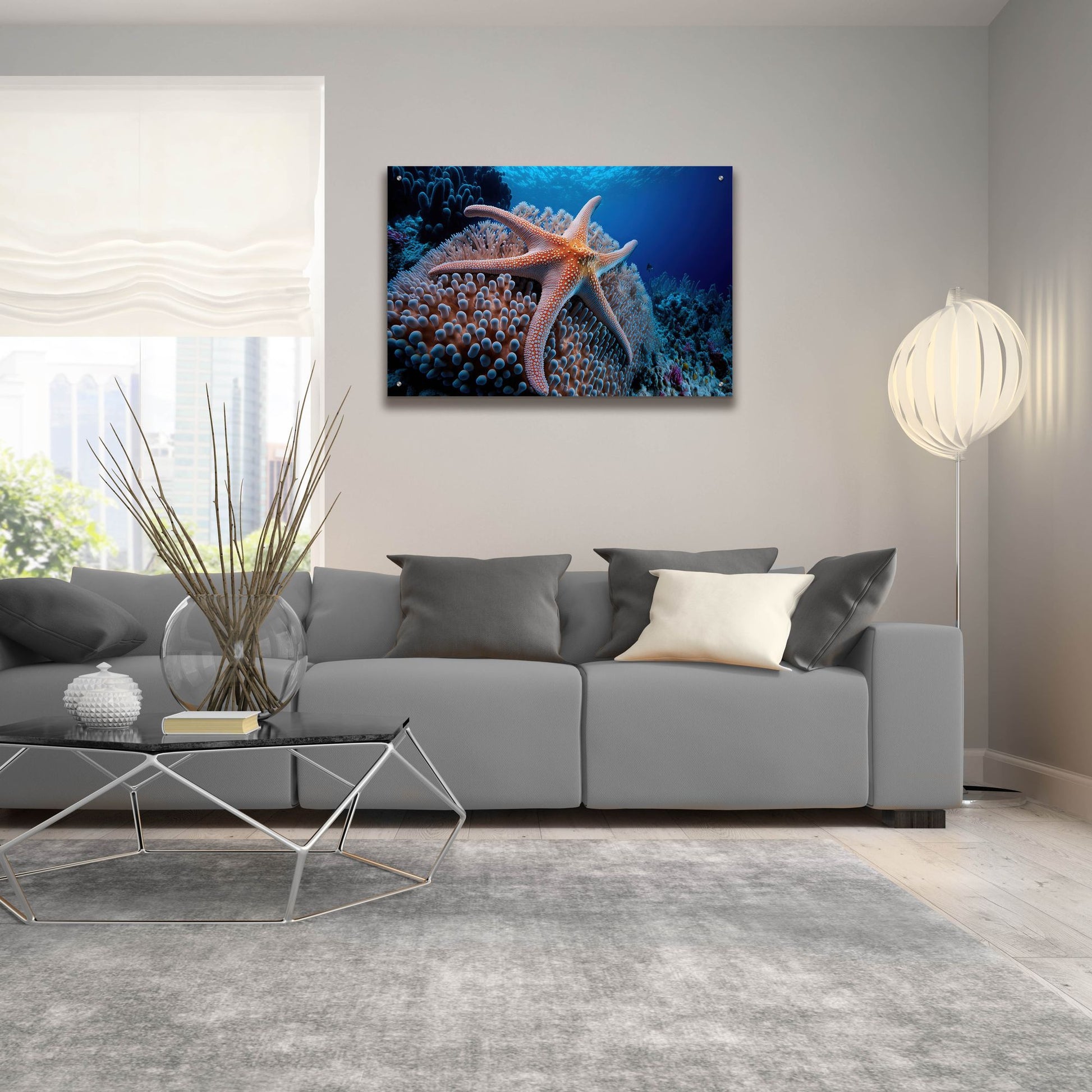 Epic Art 'Coral Starfish' by Epic Portfolio, Acrylic Glass Wall Art,36x24