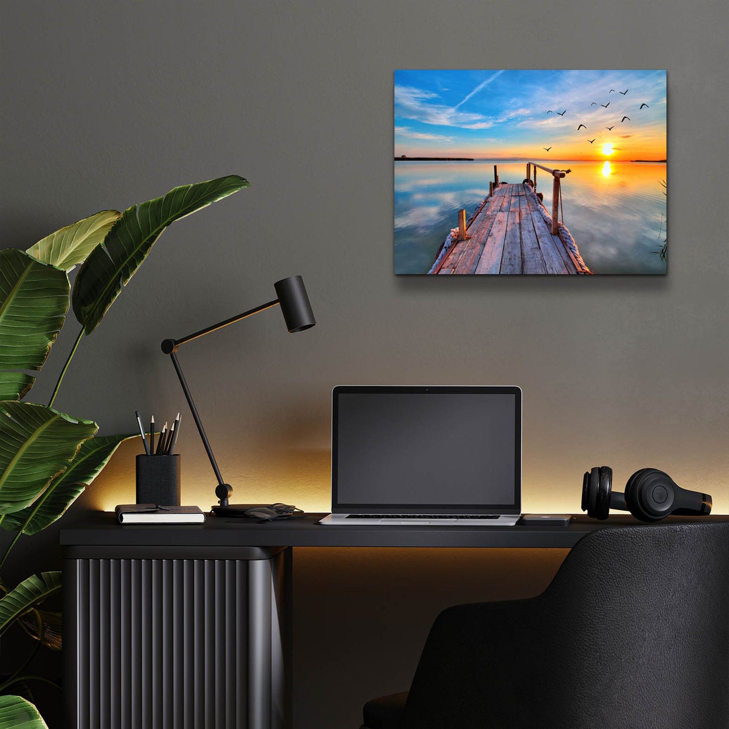 Epic Art 'Lakehouse Pier' by Epic Portfolio, Acrylic Glass Wall Art,16x12