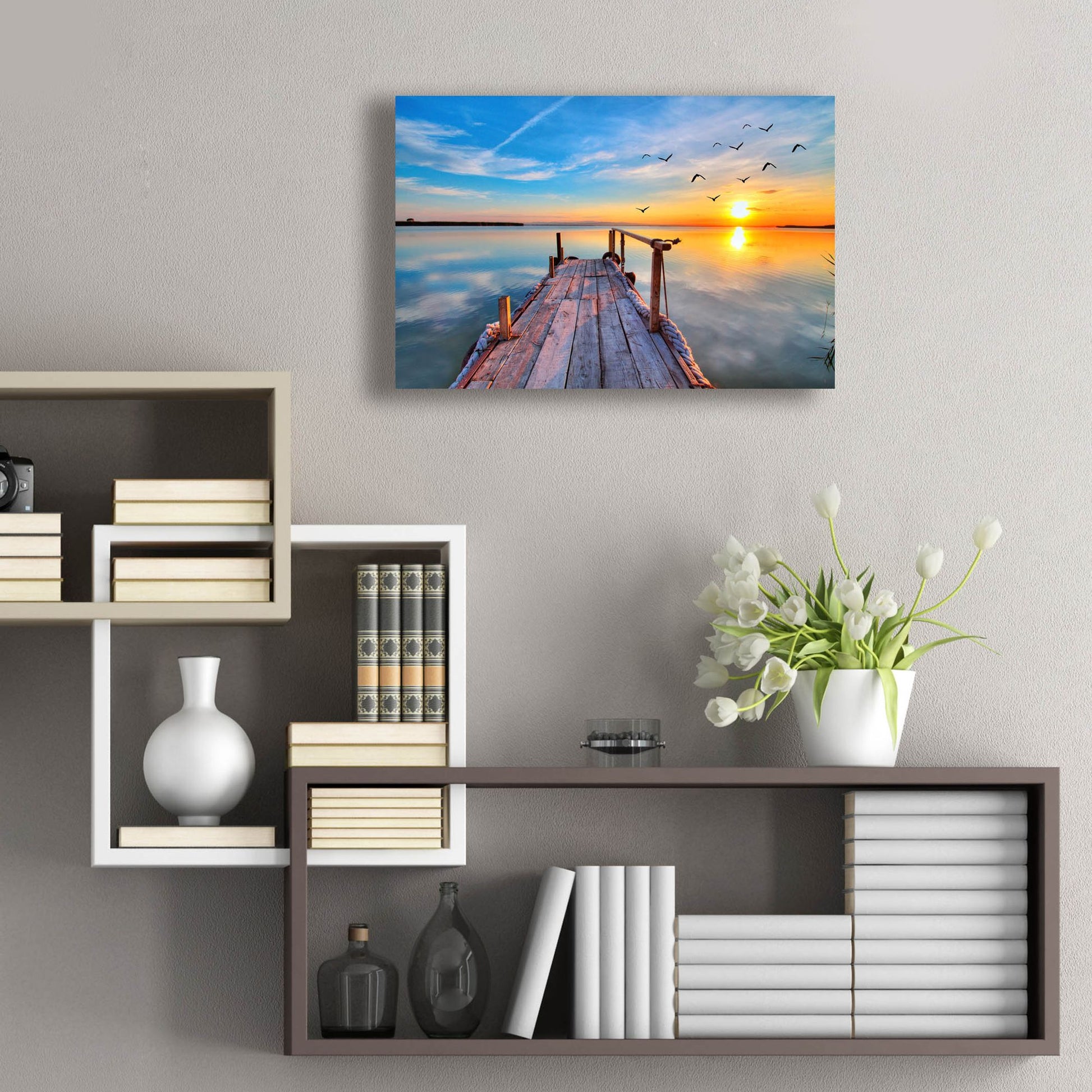 Epic Art 'Lakehouse Pier' by Epic Portfolio, Acrylic Glass Wall Art,24x16