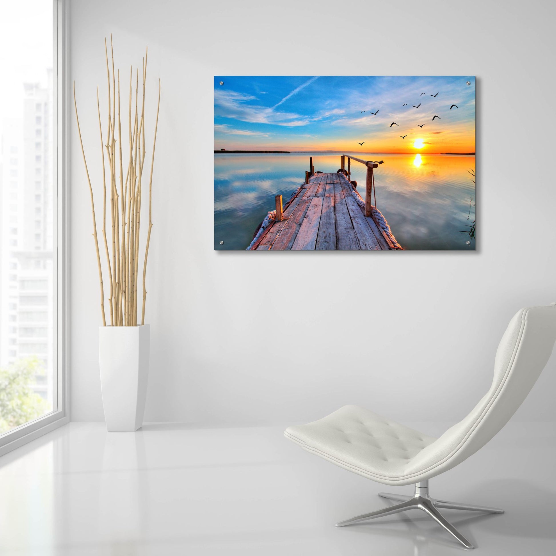 Epic Art 'Lakehouse Pier' by Epic Portfolio, Acrylic Glass Wall Art,36x24