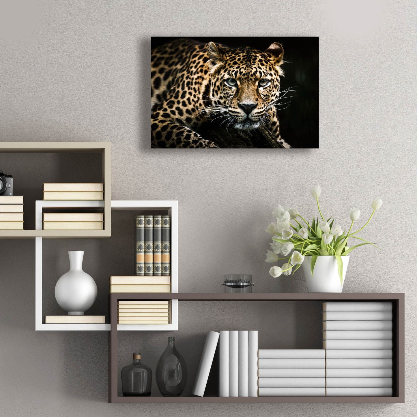 Epic Art 'Leopard on the Hunt' by Epic Portfolio, Acrylic Glass Wall Art,24x16