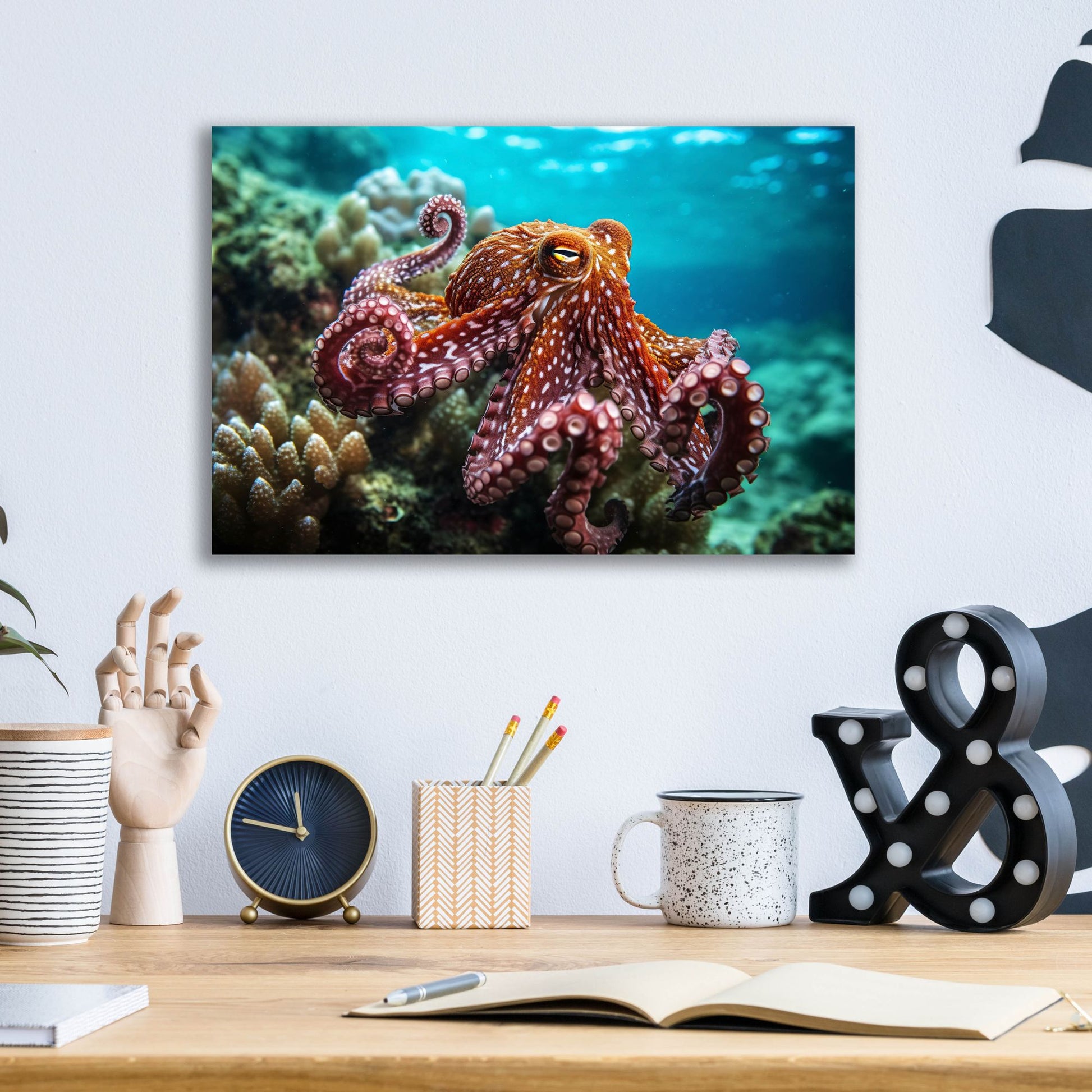 Epic Art 'Octopus at Sea' by Epic Portfolio, Acrylic Glass Wall Art,16x12