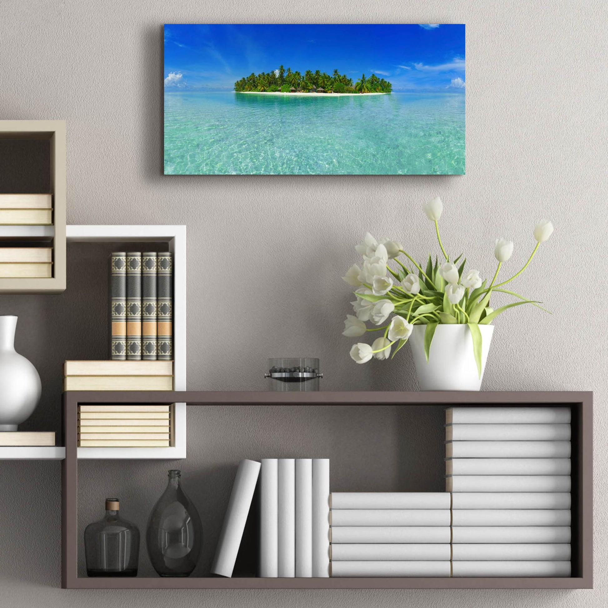 Epic Art 'Tropical Paradise Island' by Epic Portfolio, Acrylic Glass Wall Art,24x12