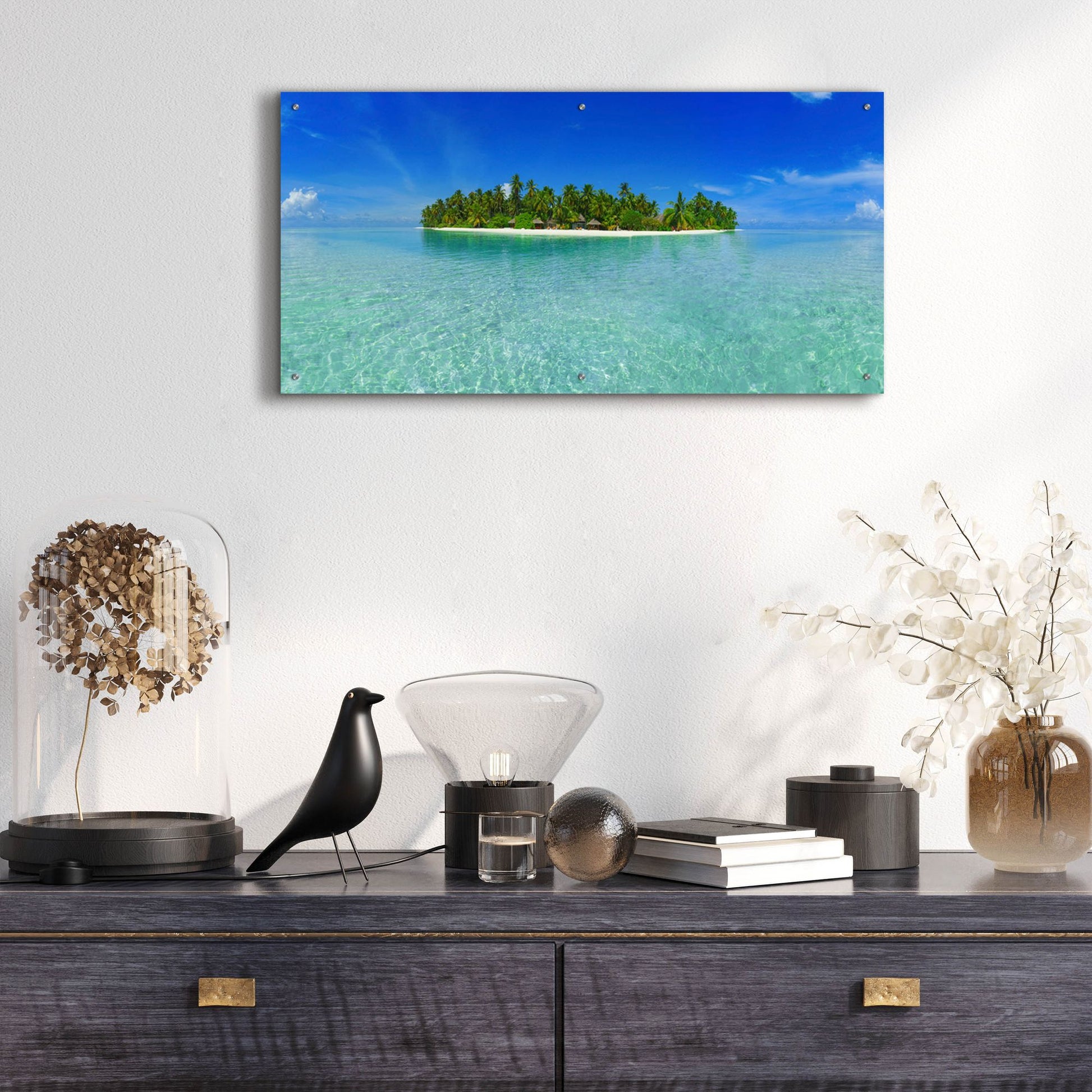 Epic Art 'Tropical Paradise Island' by Epic Portfolio, Acrylic Glass Wall Art,48x24