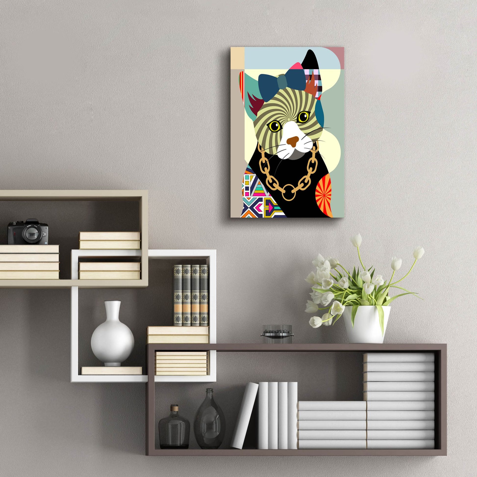 Epic Art 'Hipster Kitty' by Lanre Adefioye, Acrylic Glass Wall Art,16x24