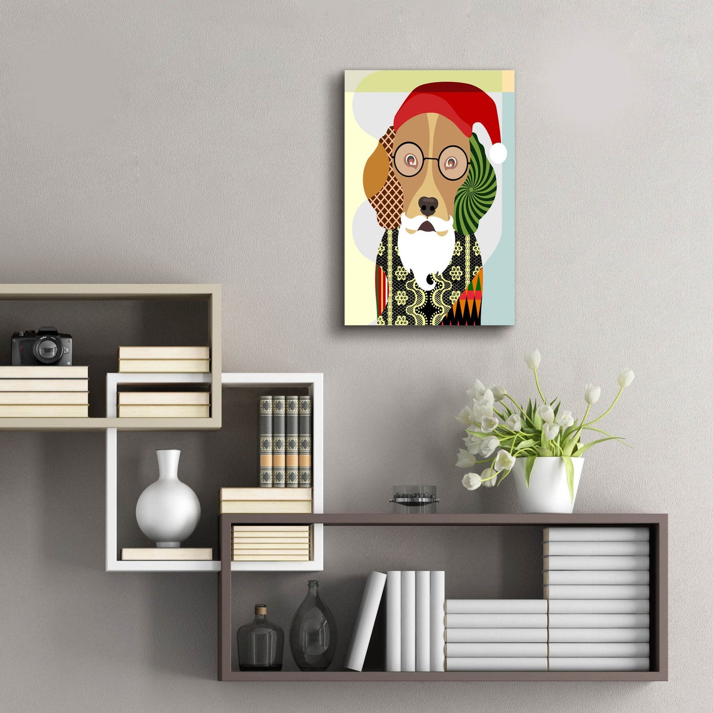 Epic Art 'Santa Beagle' by Lanre Adefioye, Acrylic Glass Wall Art,16x24