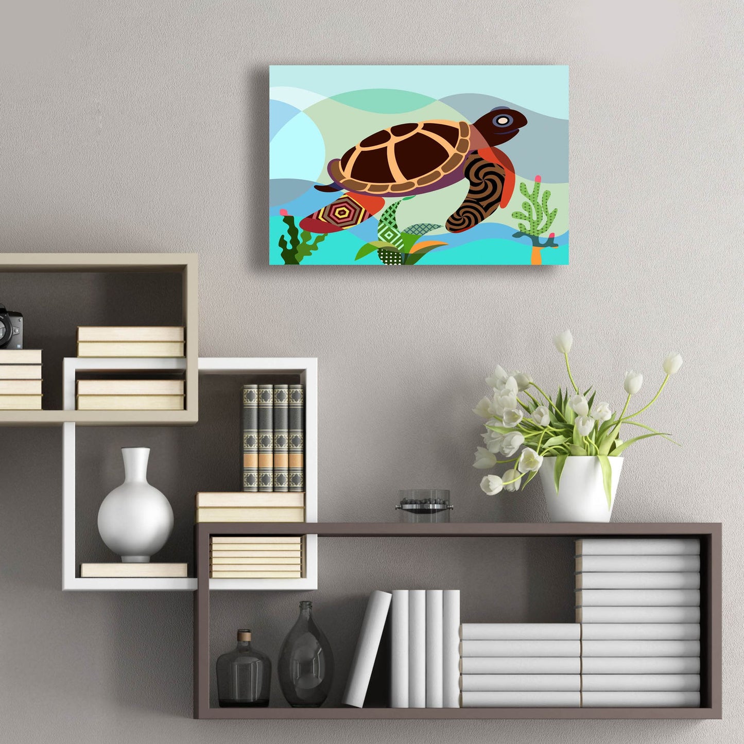 Epic Art 'Spectrum Sea Turtle' by Lanre Adefioye, Acrylic Glass Wall Art,24x16