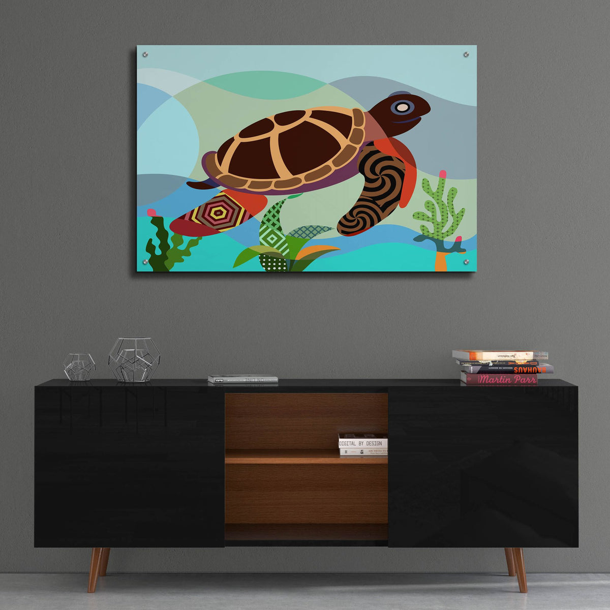 Epic Art 'Spectrum Sea Turtle' by Lanre Adefioye, Acrylic Glass Wall Art,36x24
