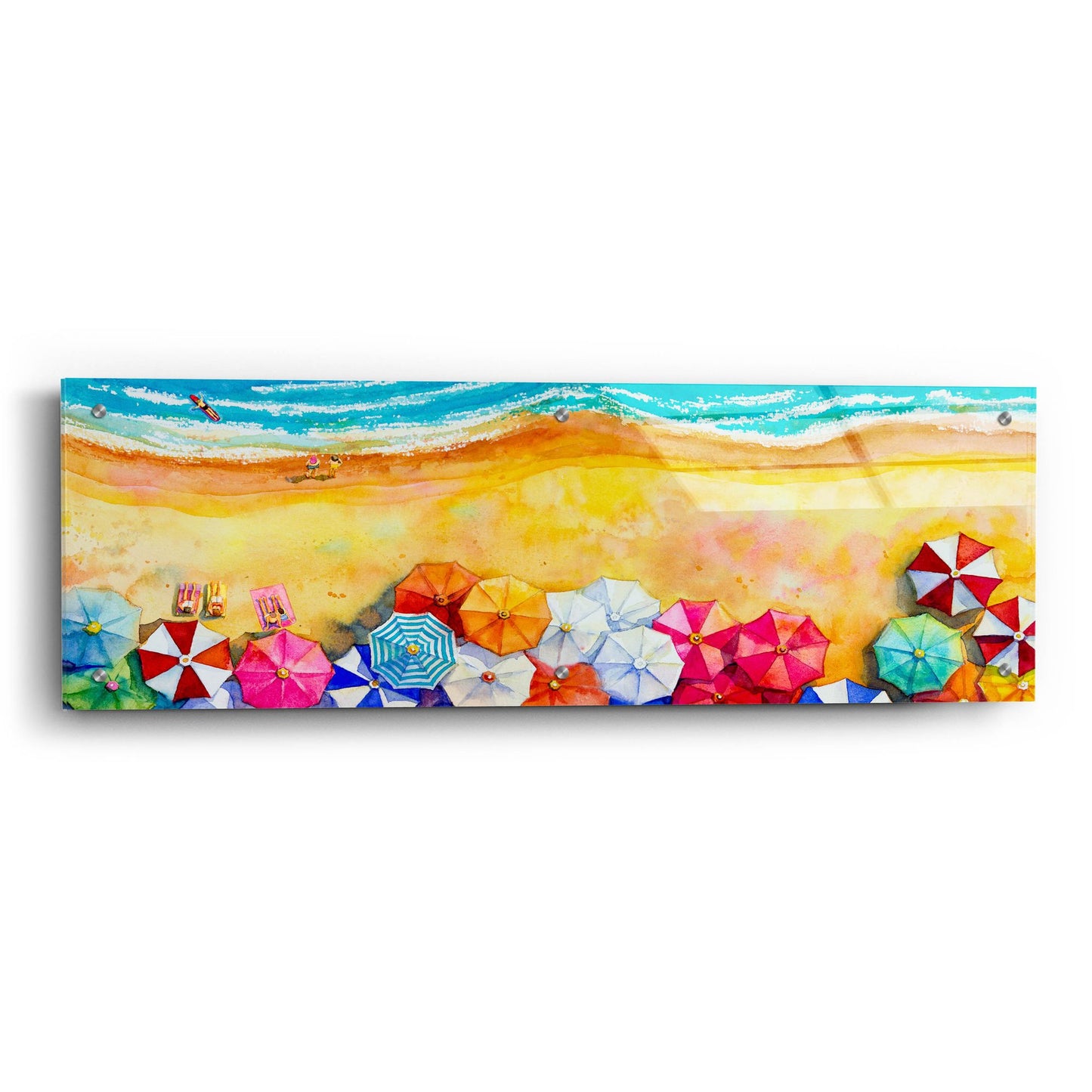Epic Art 'Beach Umbrellas' by Epic Portfolio, Acrylic Glass Wall Art,36x12