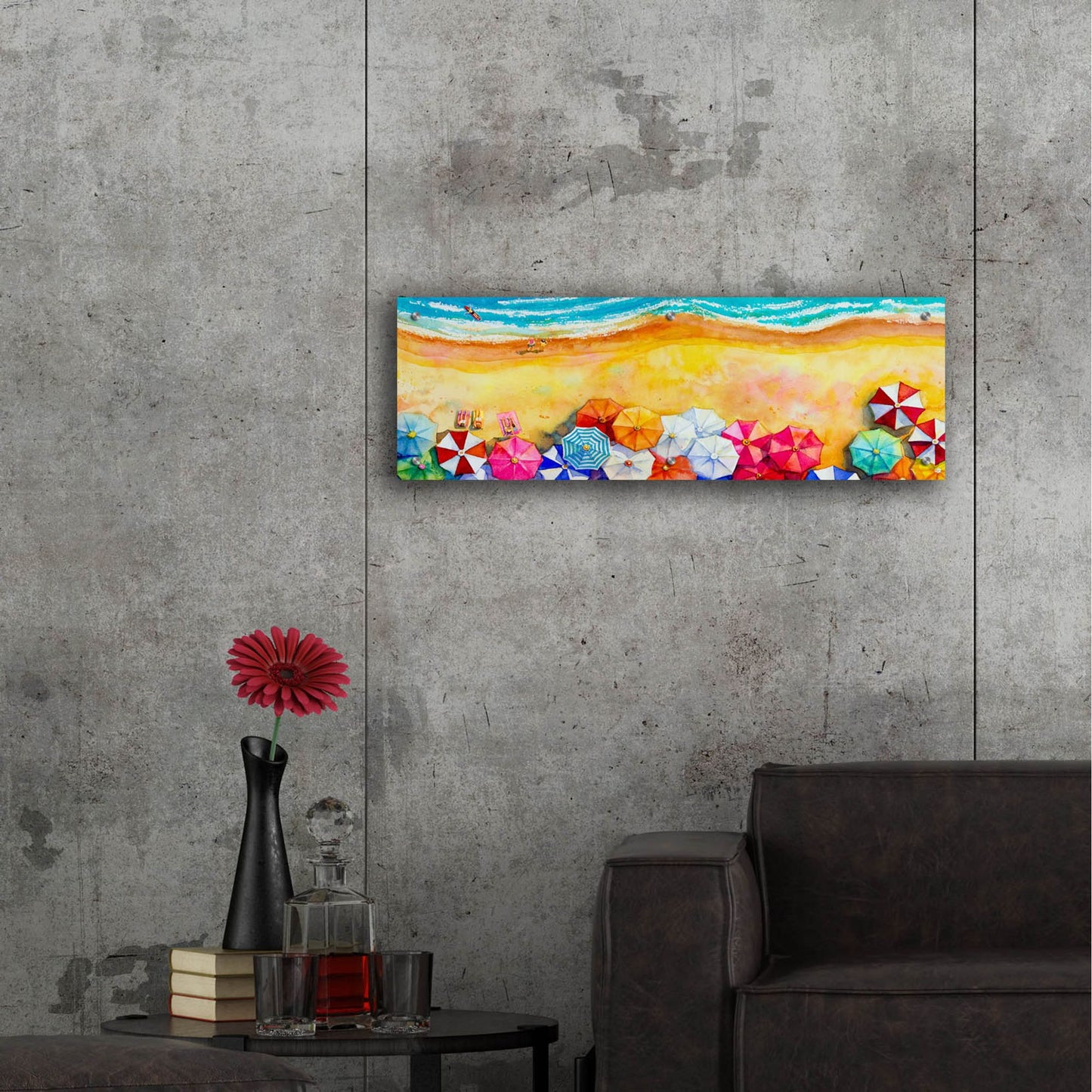 Epic Art 'Beach Umbrellas' by Epic Portfolio, Acrylic Glass Wall Art,36x12