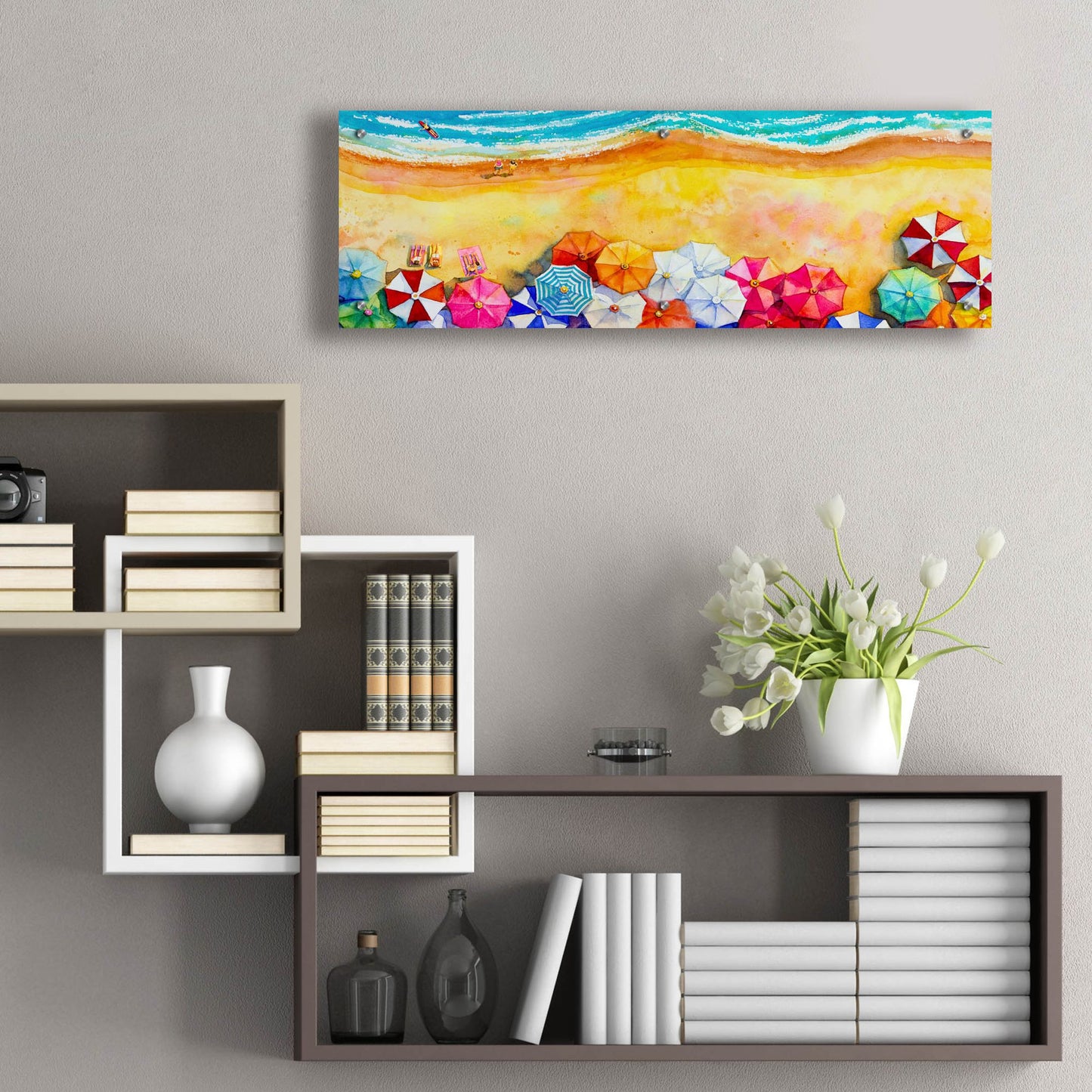 Epic Art 'Beach Umbrellas' by Epic Portfolio, Acrylic Glass Wall Art,36x12