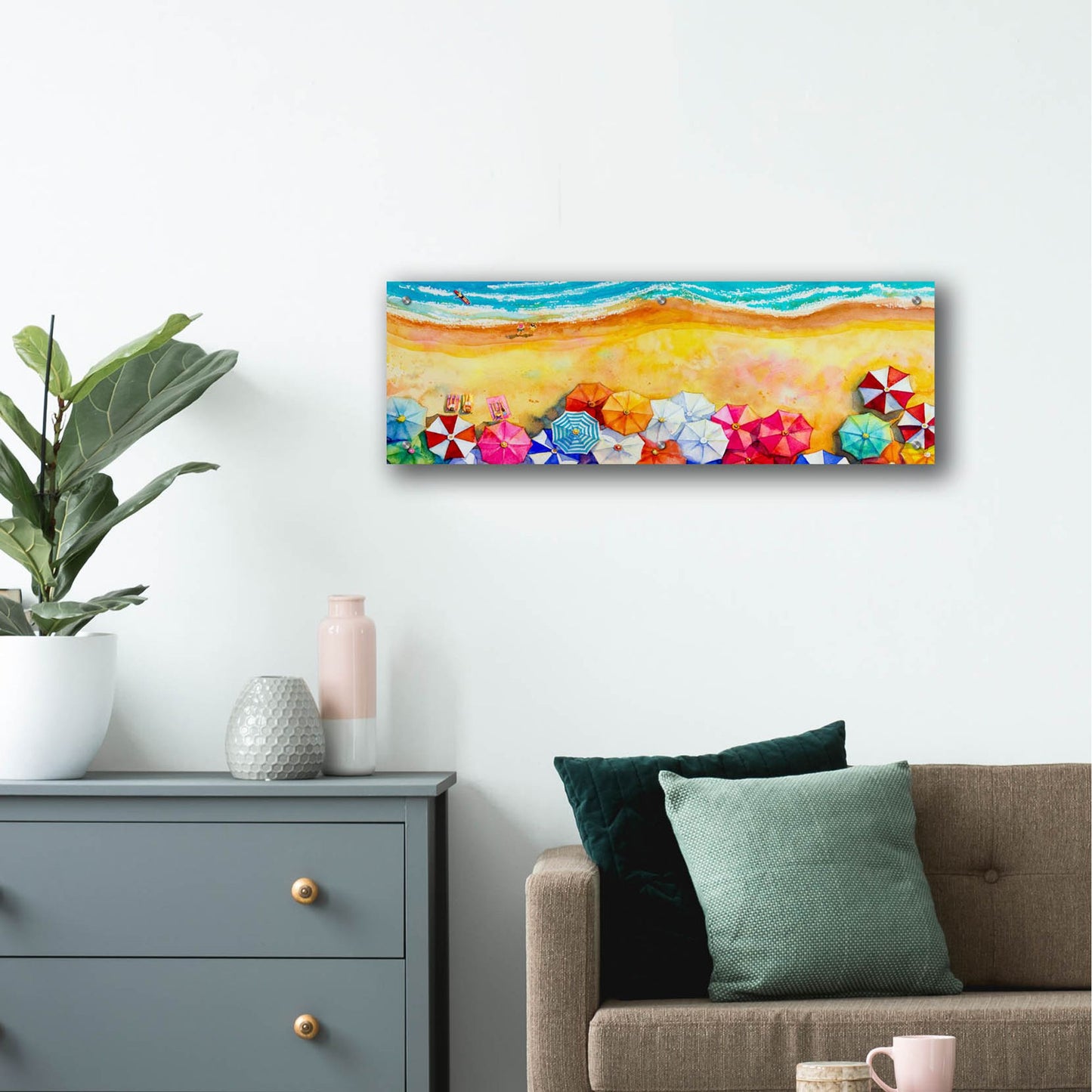 Epic Art 'Beach Umbrellas' by Epic Portfolio, Acrylic Glass Wall Art,36x12