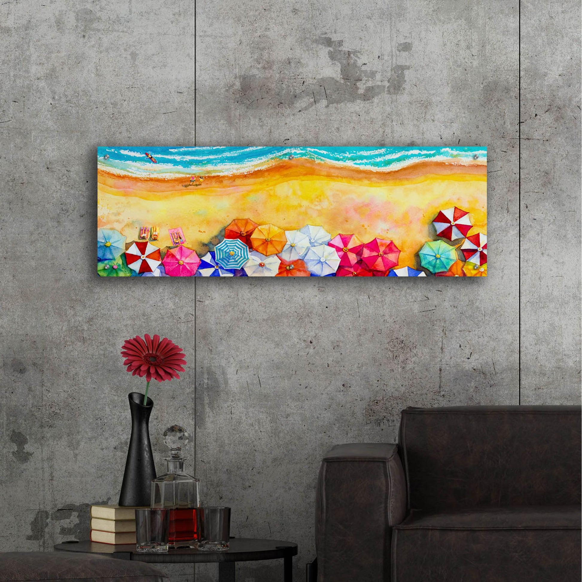 Epic Art 'Beach Umbrellas' by Epic Portfolio, Acrylic Glass Wall Art,48x16