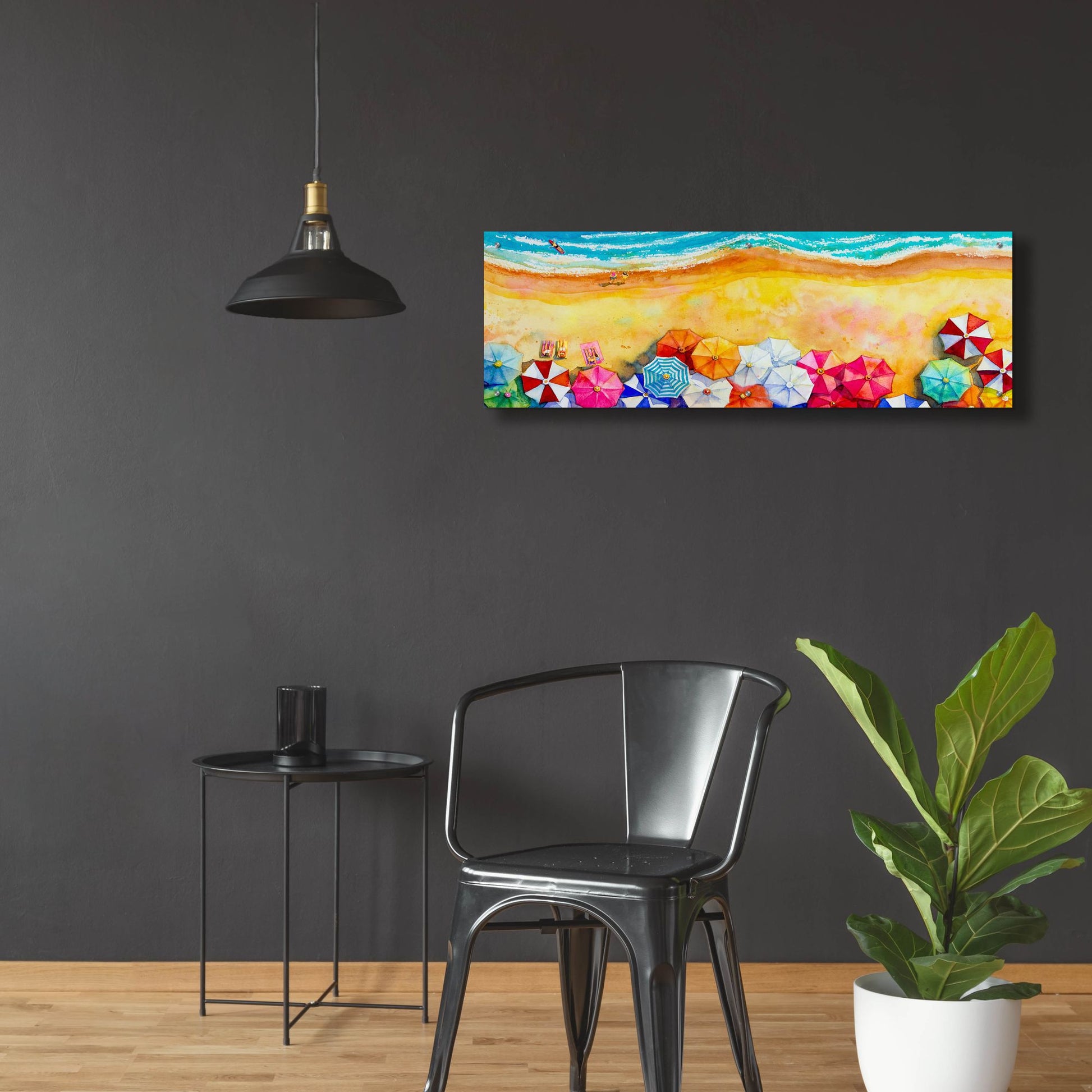 Epic Art 'Beach Umbrellas' by Epic Portfolio, Acrylic Glass Wall Art,48x16