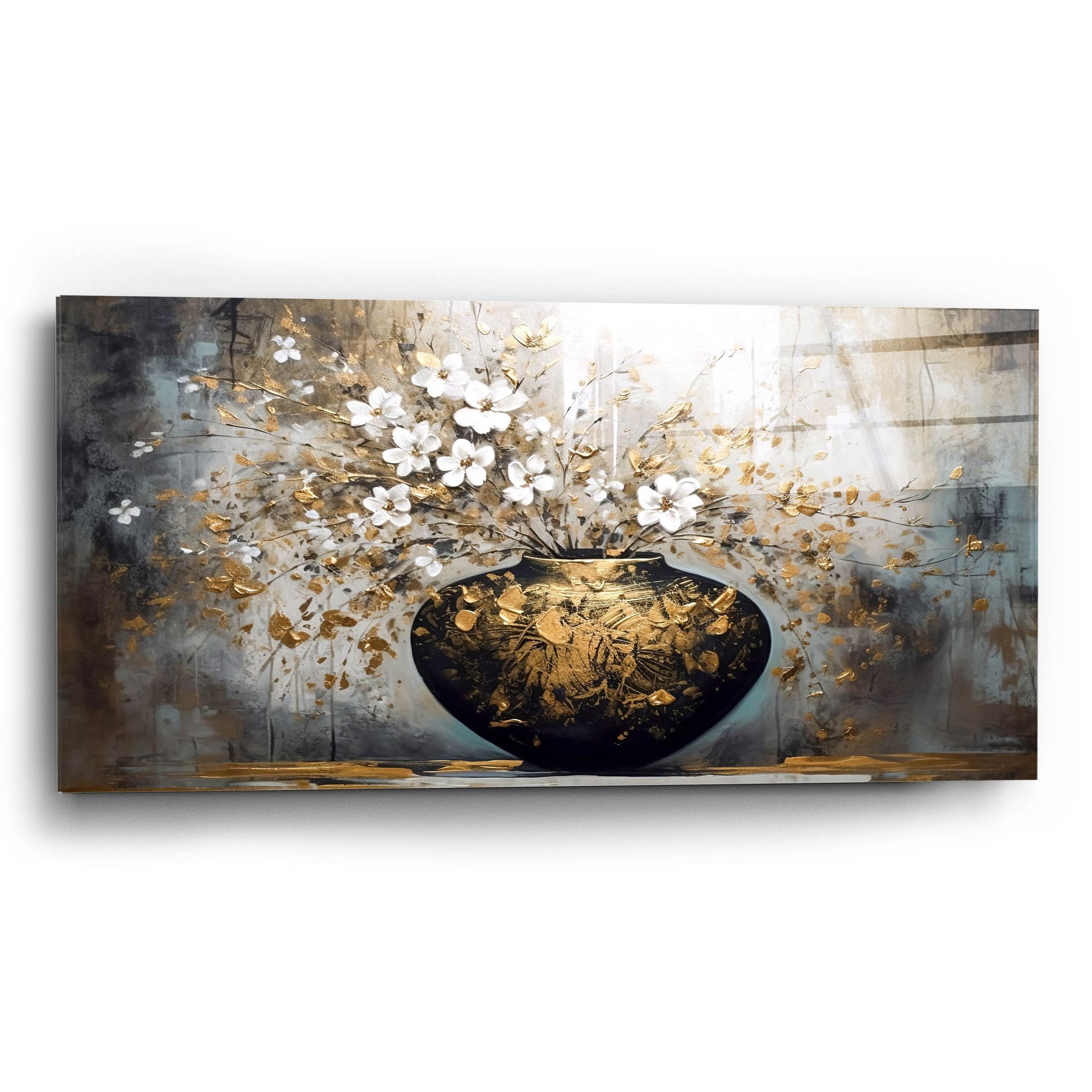 Epic Art 'Black and Gold Vase' by Epic Portfolio, Acrylic Glass Wall Art,24x12