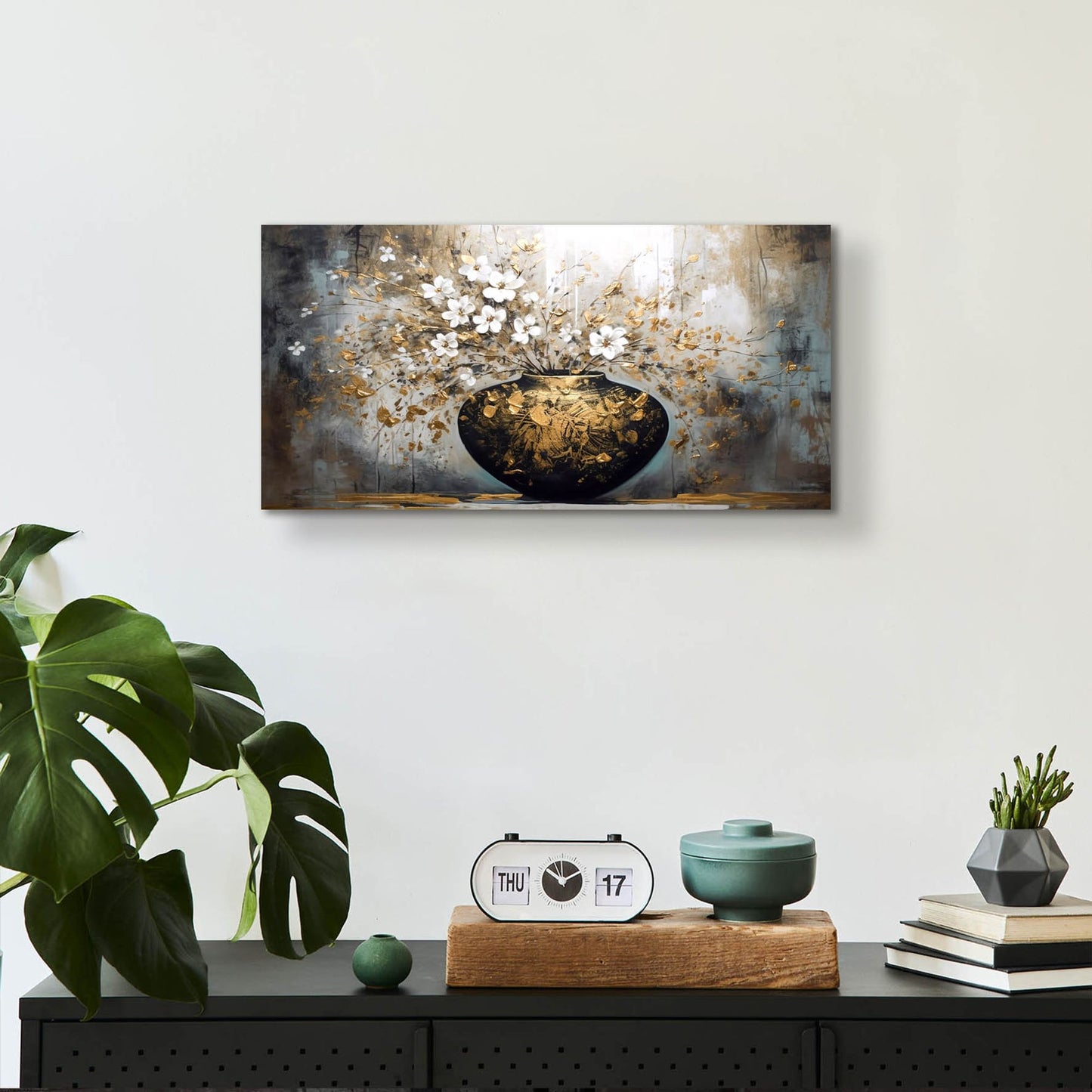 Epic Art 'Black and Gold Vase' by Epic Portfolio, Acrylic Glass Wall Art,24x12