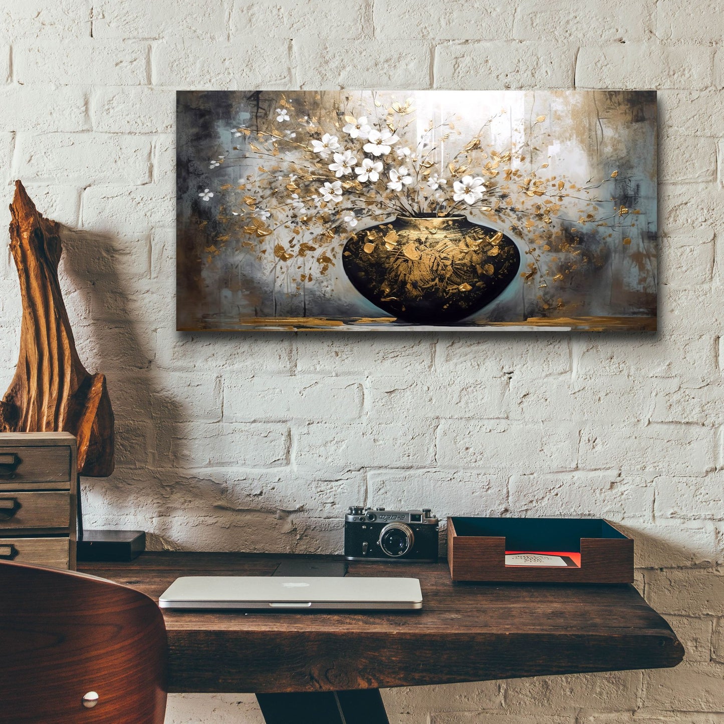 Epic Art 'Black and Gold Vase' by Epic Portfolio, Acrylic Glass Wall Art,24x12