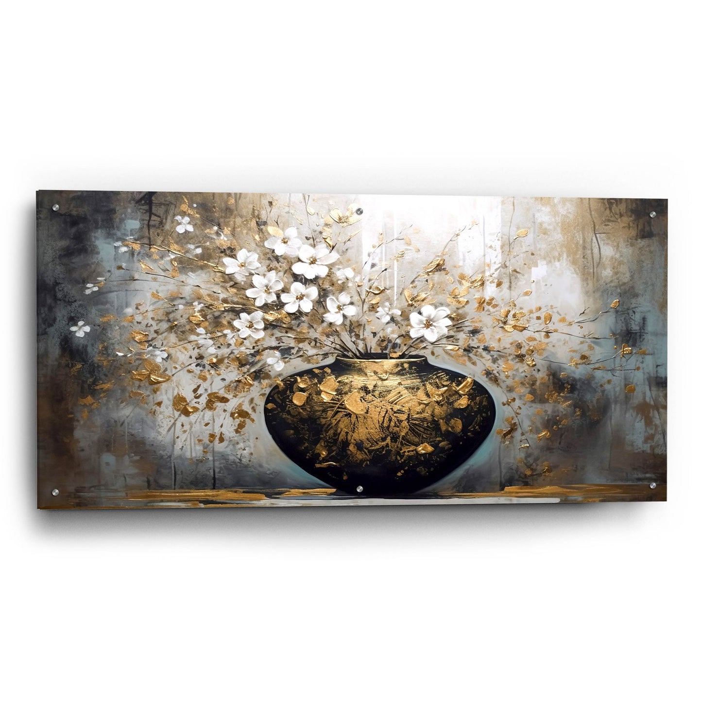 Epic Art 'Black and Gold Vase' by Epic Portfolio, Acrylic Glass Wall Art,48x24