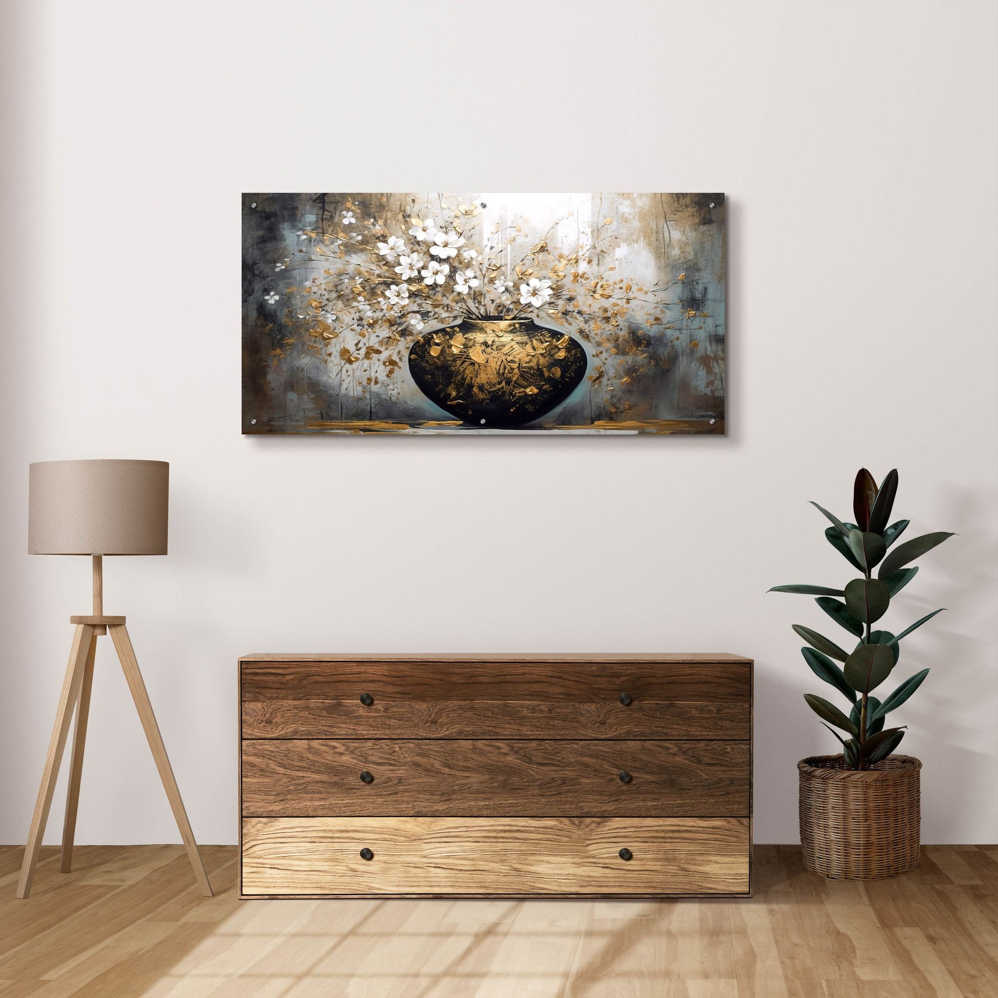 Epic Art 'Black and Gold Vase' by Epic Portfolio, Acrylic Glass Wall Art,48x24