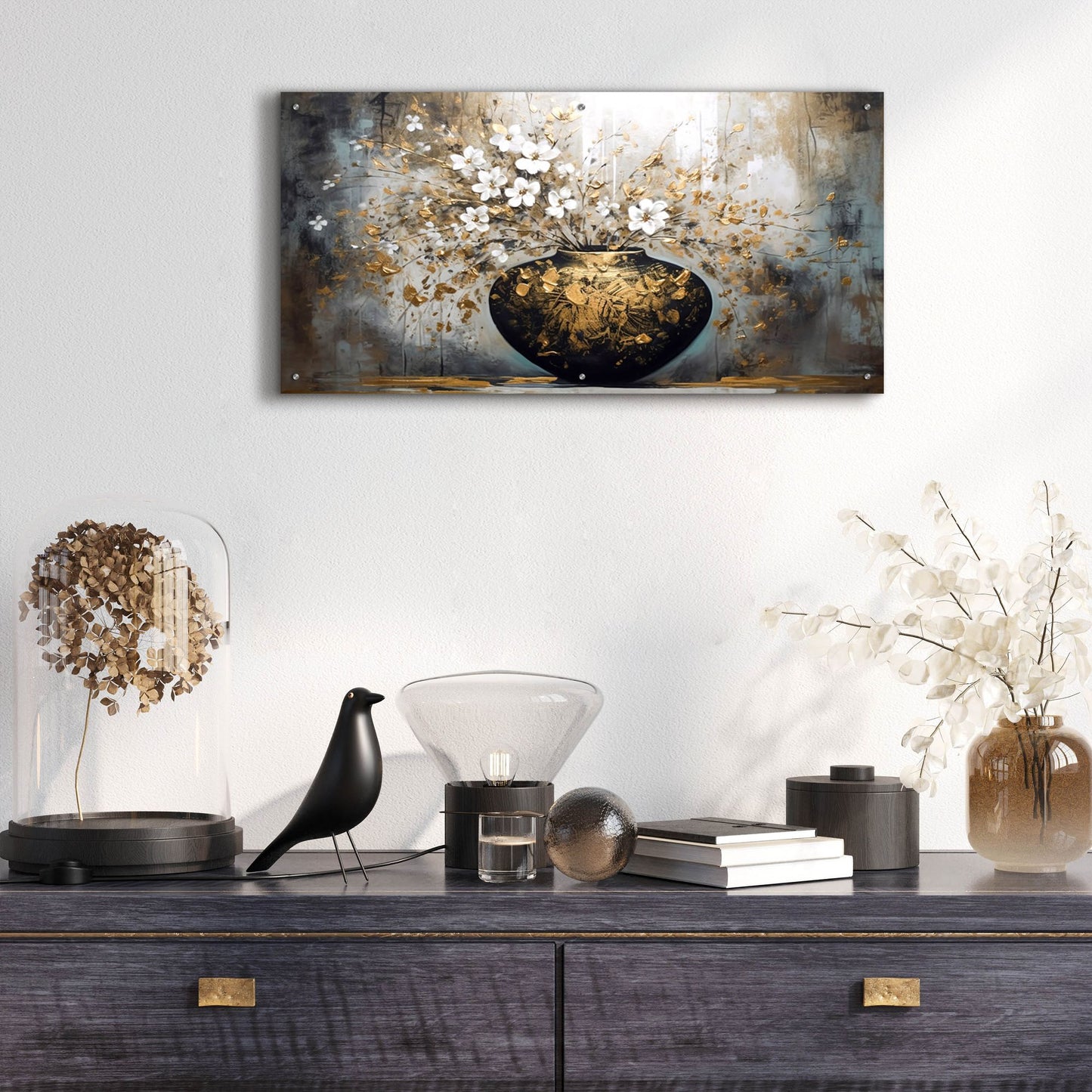 Epic Art 'Black and Gold Vase' by Epic Portfolio, Acrylic Glass Wall Art,48x24