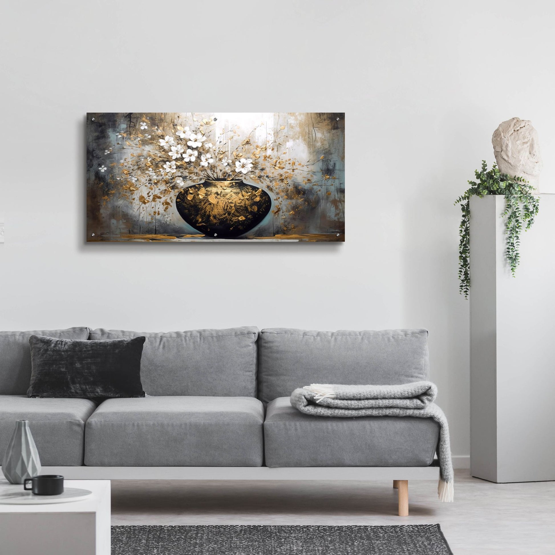 Epic Art 'Black and Gold Vase' by Epic Portfolio, Acrylic Glass Wall Art,48x24