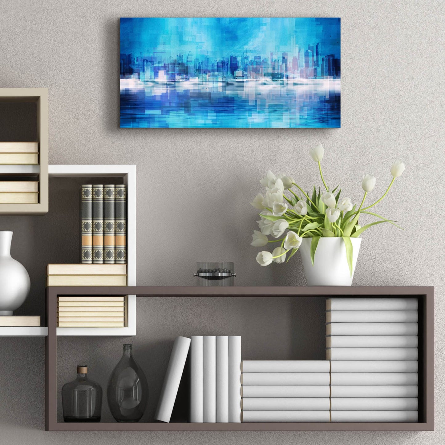 Epic Art 'Blue Abstract NYC Skyline' by Epic Portfolio, Acrylic Glass Wall Art,24x12