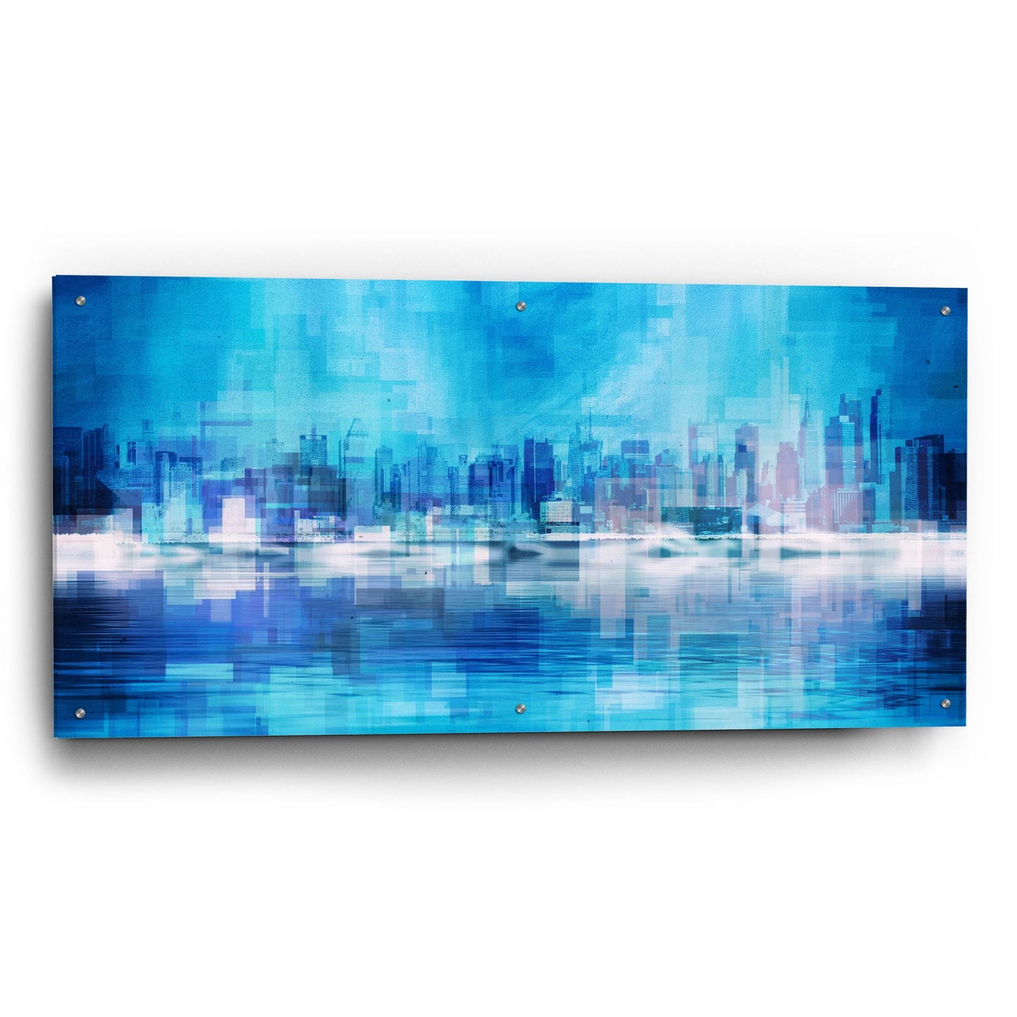 Epic Art 'Blue Abstract NYC Skyline' by Epic Portfolio, Acrylic Glass Wall Art,48x24