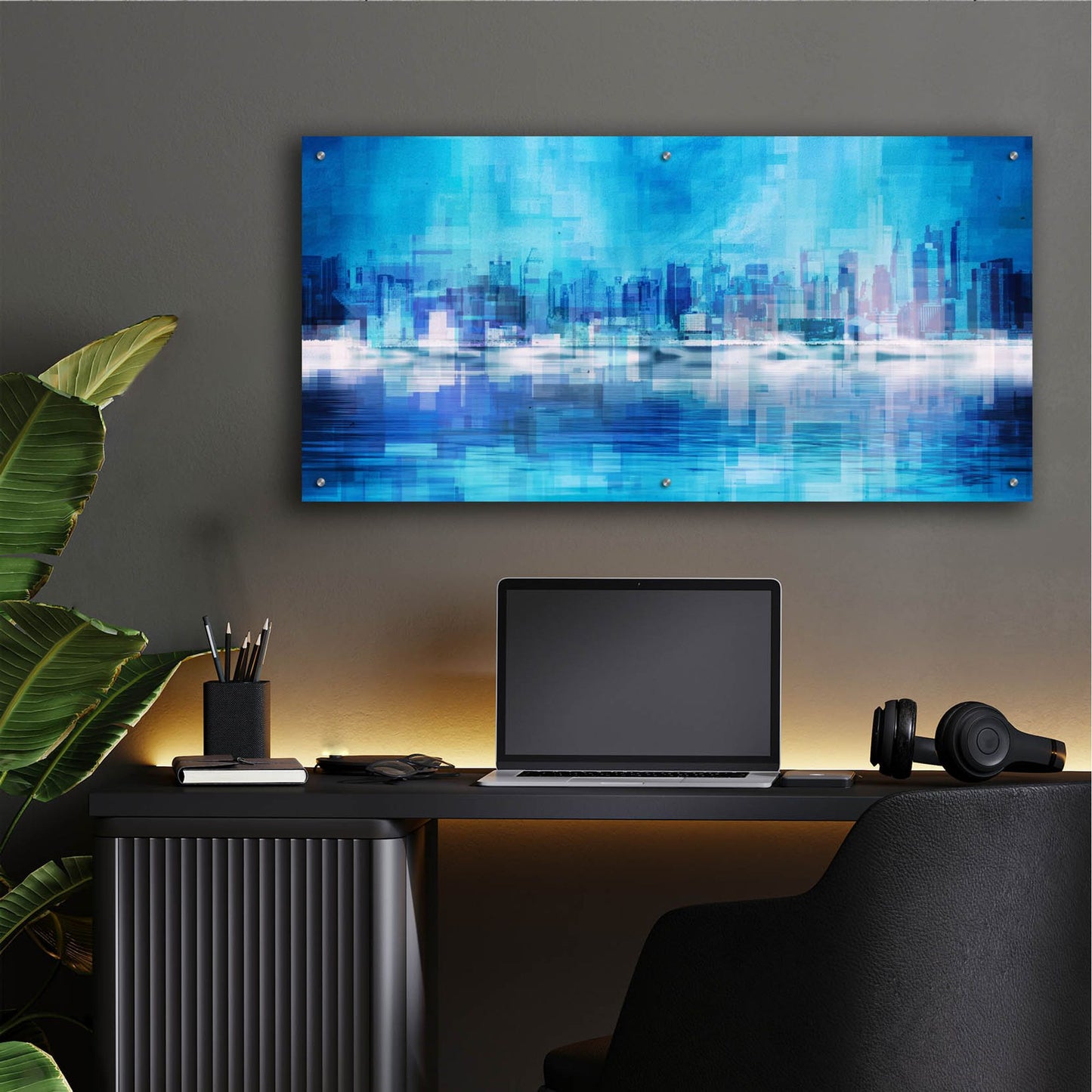 Epic Art 'Blue Abstract NYC Skyline' by Epic Portfolio, Acrylic Glass Wall Art,48x24