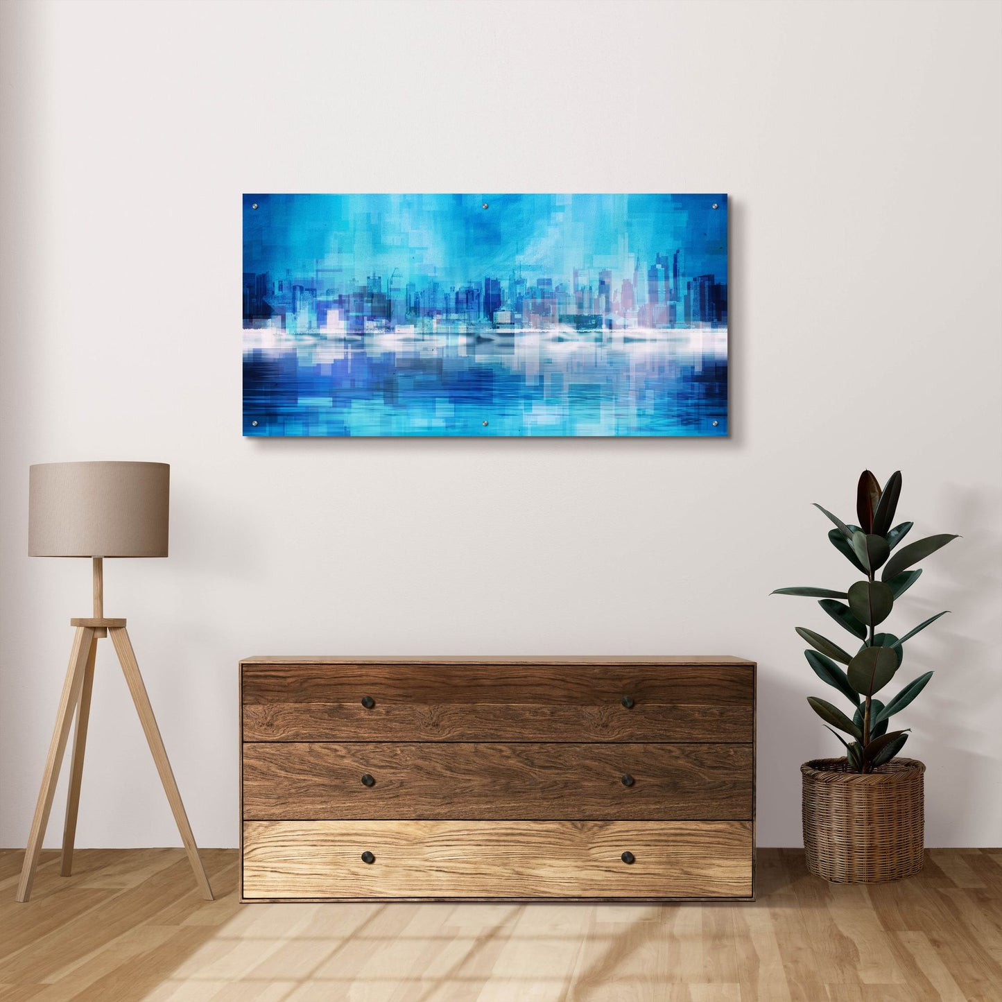 Epic Art 'Blue Abstract NYC Skyline' by Epic Portfolio, Acrylic Glass Wall Art,48x24