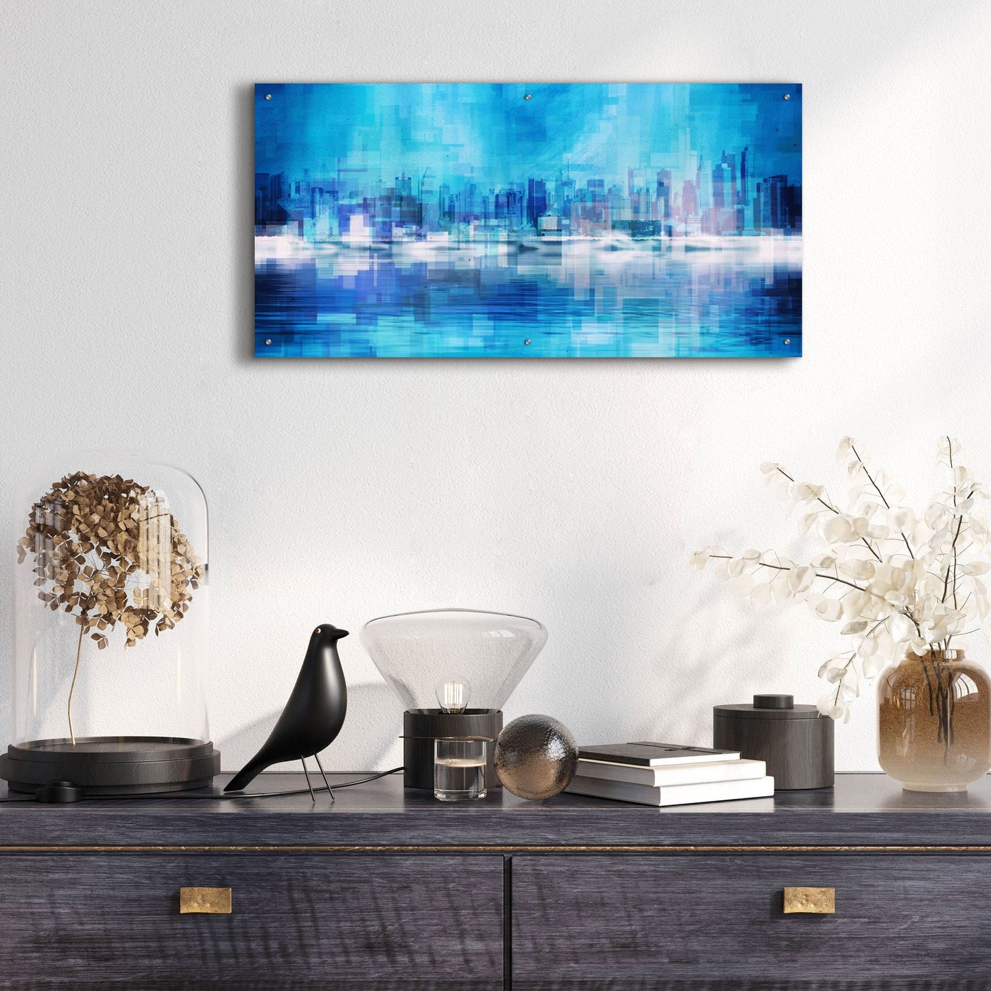 Epic Art 'Blue Abstract NYC Skyline' by Epic Portfolio, Acrylic Glass Wall Art,48x24