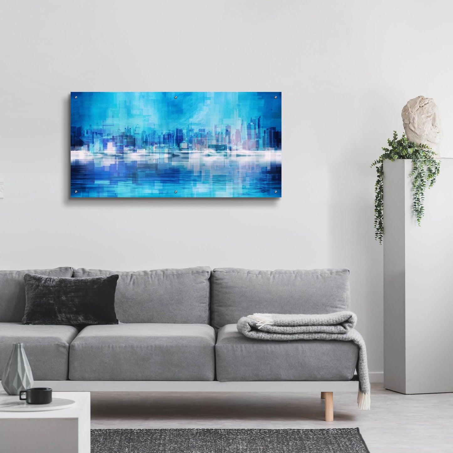 Epic Art 'Blue Abstract NYC Skyline' by Epic Portfolio, Acrylic Glass Wall Art,48x24