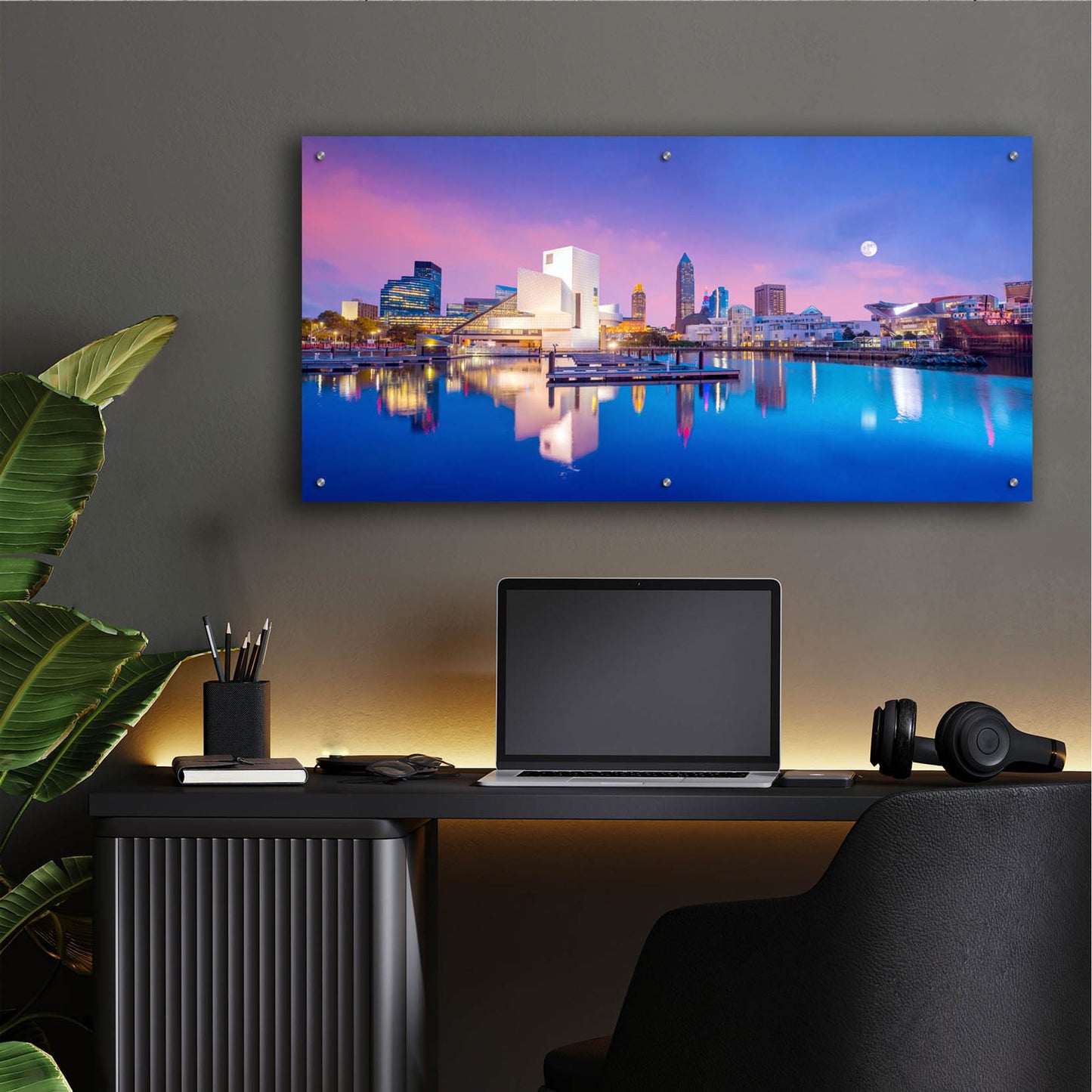 Epic Art 'Cleveland Skyline' by Epic Portfolio, Acrylic Glass Wall Art,48x24