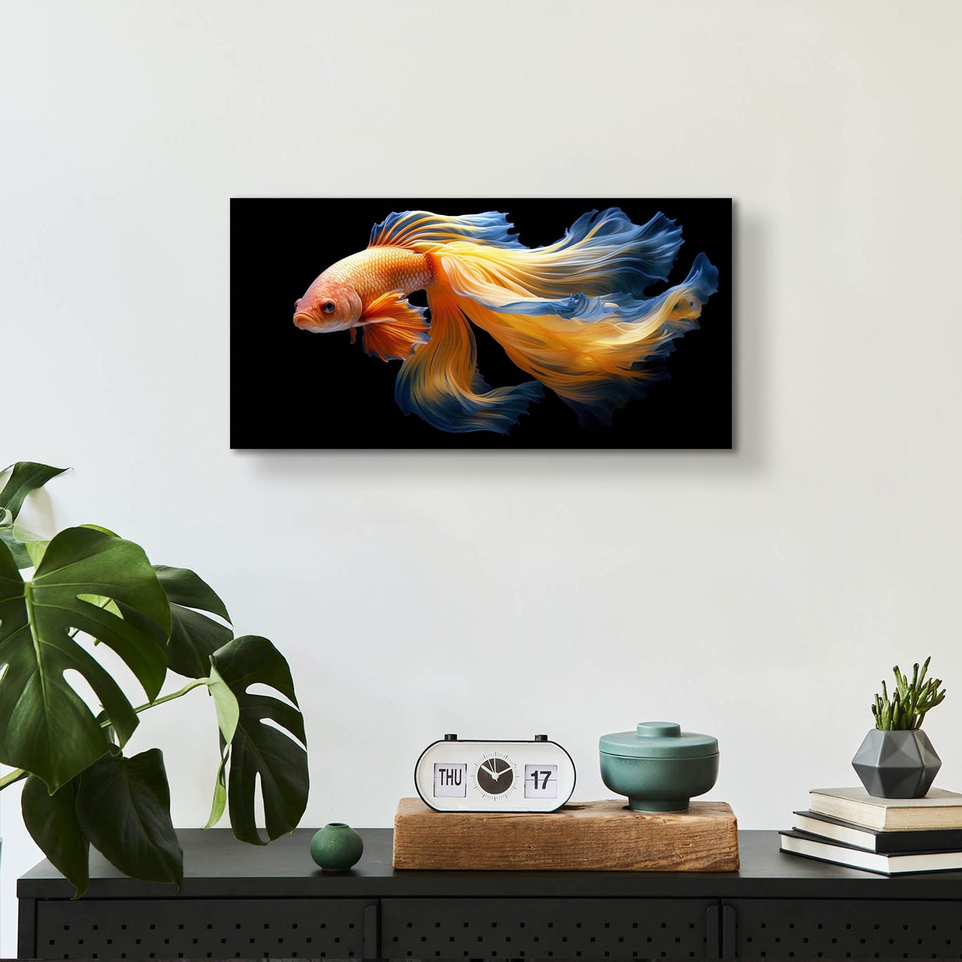 Epic Art 'Fighting Fish Blue and Yellow' by Epic Portfolio, Acrylic Glass Wall Art,24x12