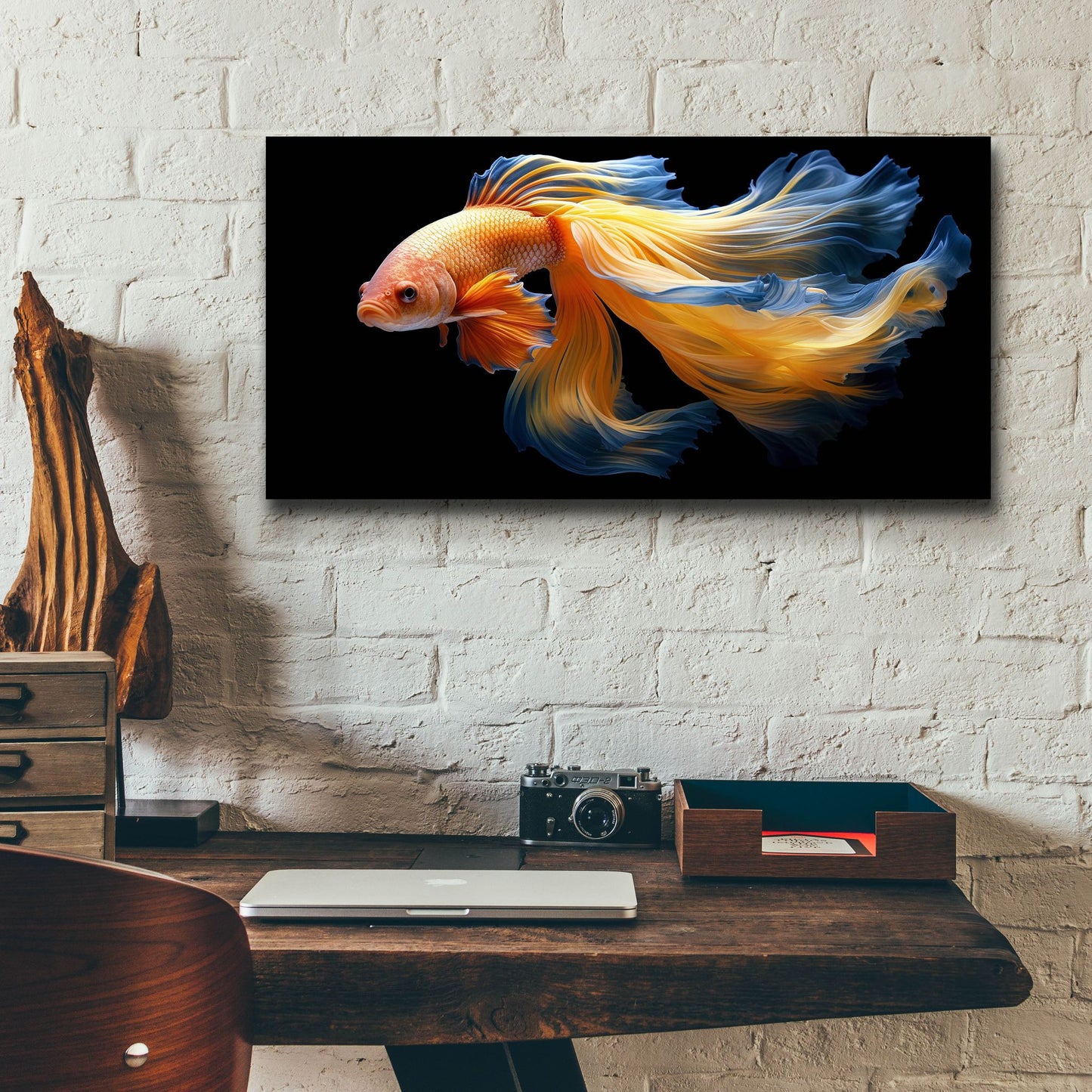 Epic Art 'Fighting Fish Blue and Yellow' by Epic Portfolio, Acrylic Glass Wall Art,24x12