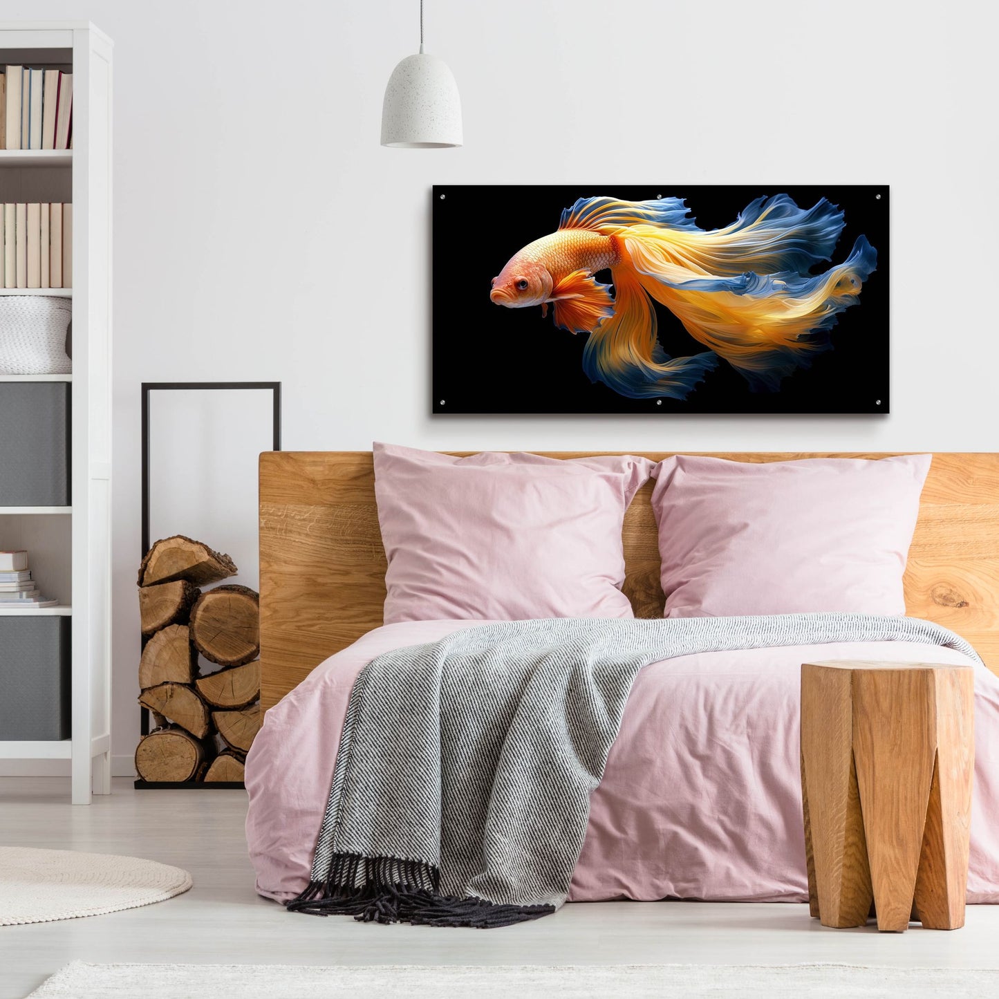 Epic Art 'Fighting Fish Blue and Yellow' by Epic Portfolio, Acrylic Glass Wall Art,48x24