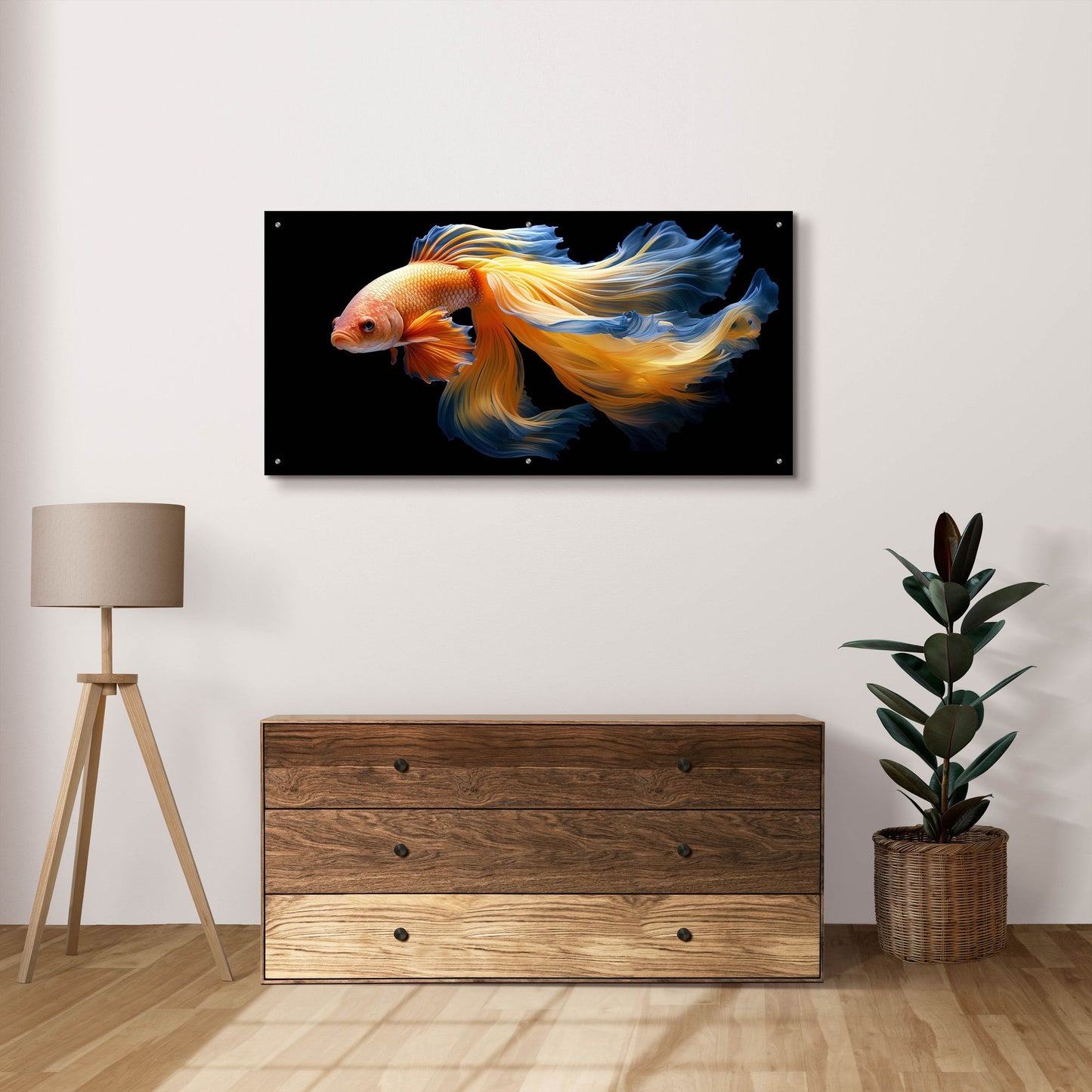 Epic Art 'Fighting Fish Blue and Yellow' by Epic Portfolio, Acrylic Glass Wall Art,48x24