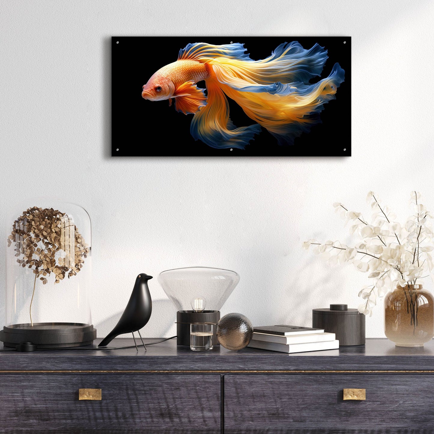 Epic Art 'Fighting Fish Blue and Yellow' by Epic Portfolio, Acrylic Glass Wall Art,48x24