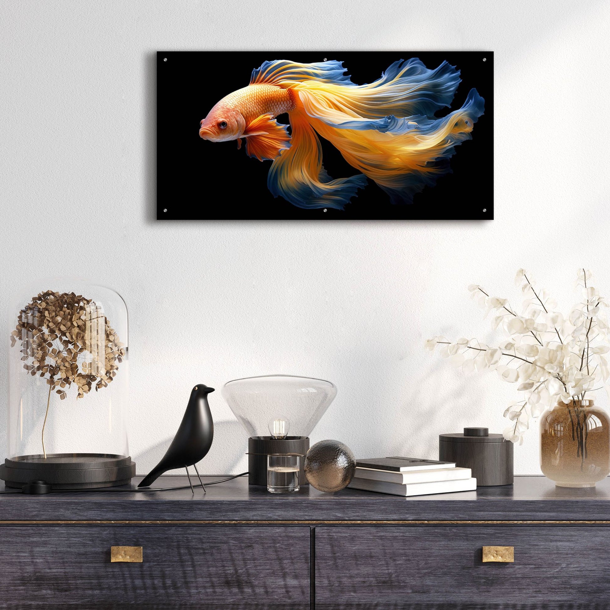 Epic Art 'Fighting Fish Blue and Yellow' by Epic Portfolio, Acrylic Glass Wall Art,48x24