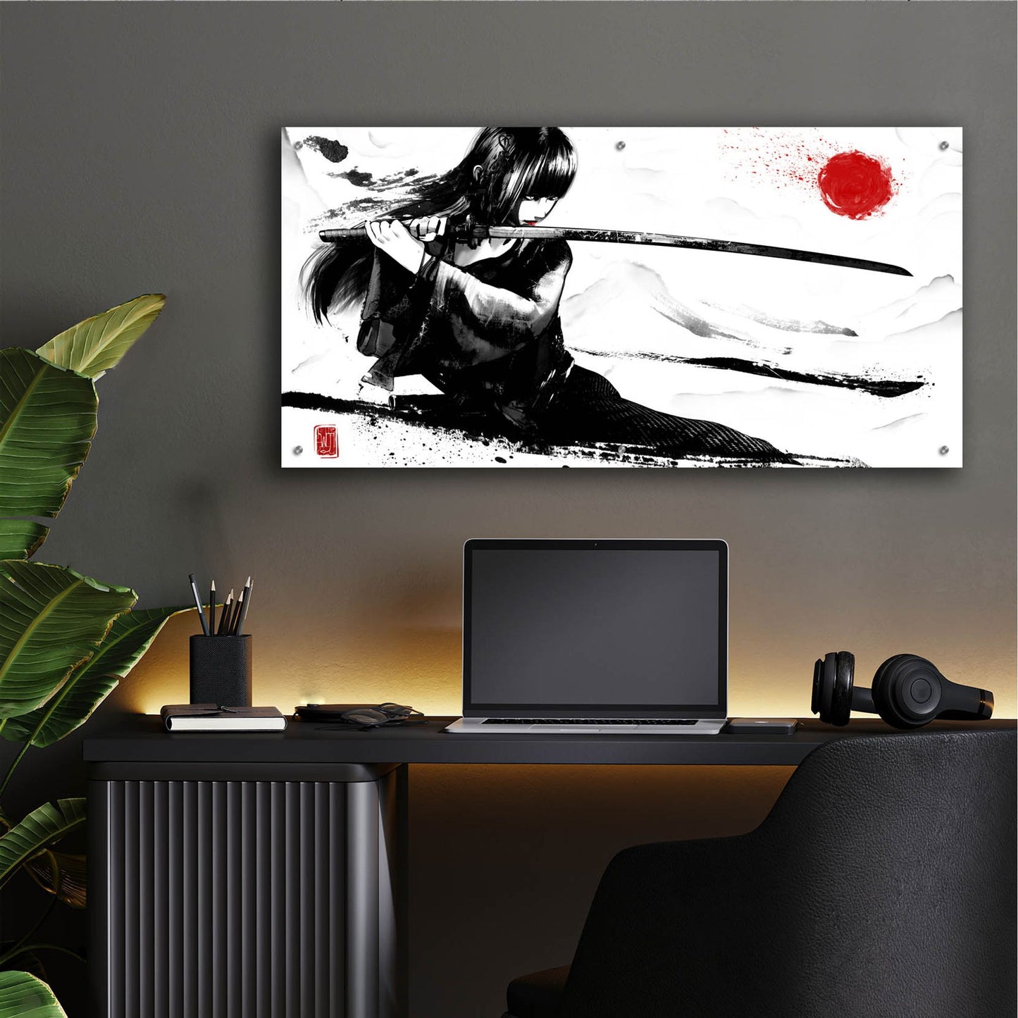 Epic Art 'Girl with Katana' by Epic Portfolio, Acrylic Glass Wall Art,48x24