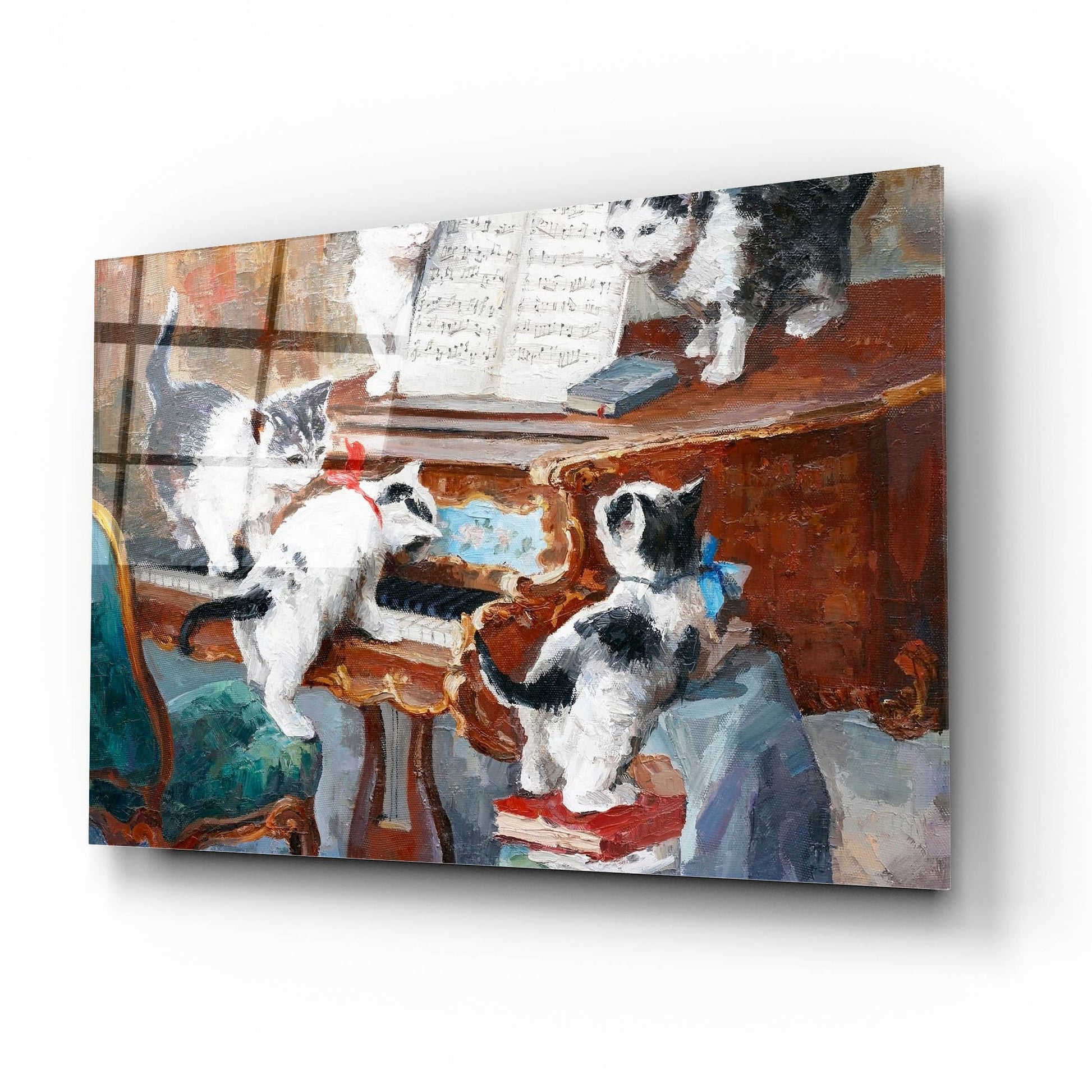 Epic Art 'Kittens Playing Piano' by Epic Portfolio, Acrylic Glass Wall Art,16x12