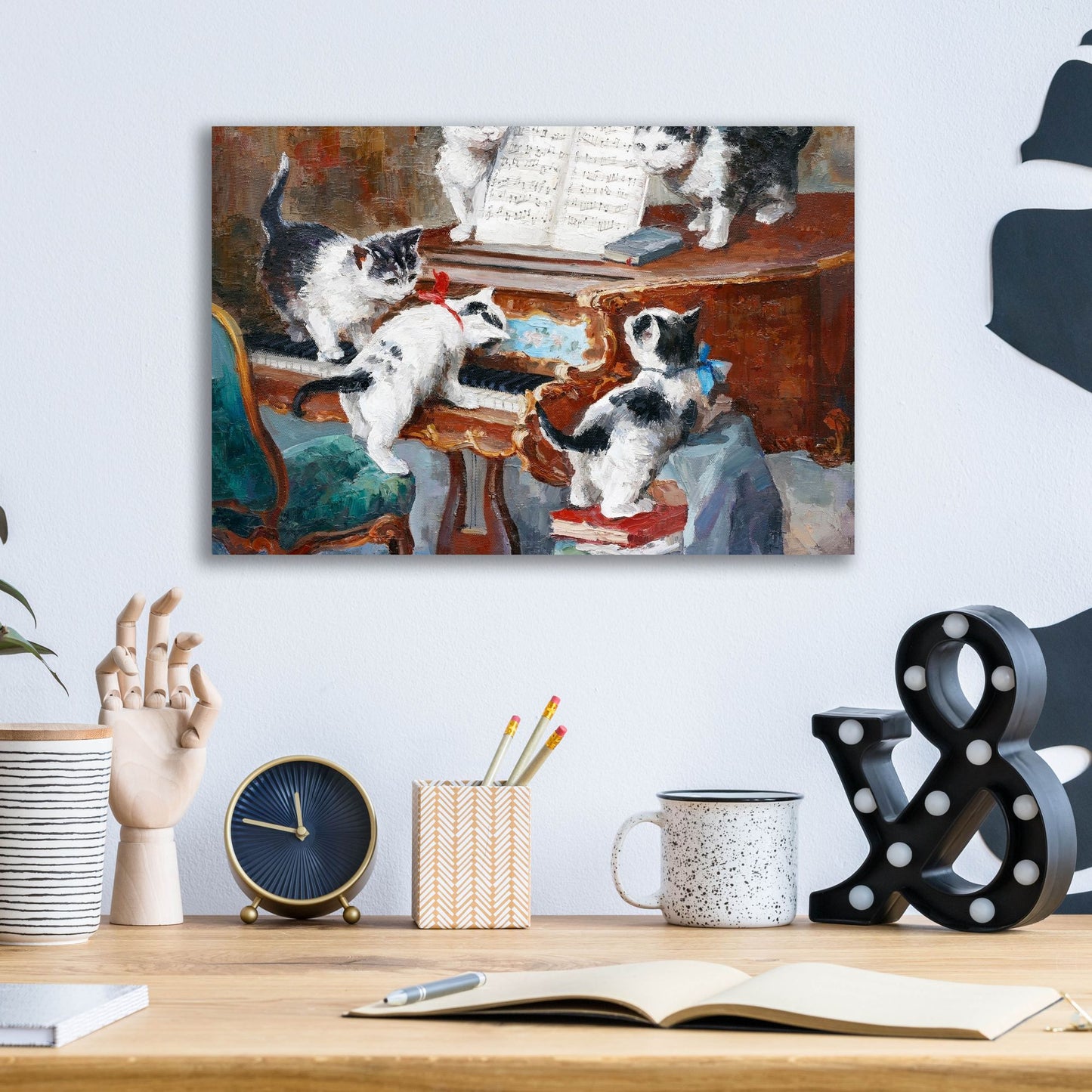 Epic Art 'Kittens Playing Piano' by Epic Portfolio, Acrylic Glass Wall Art,16x12