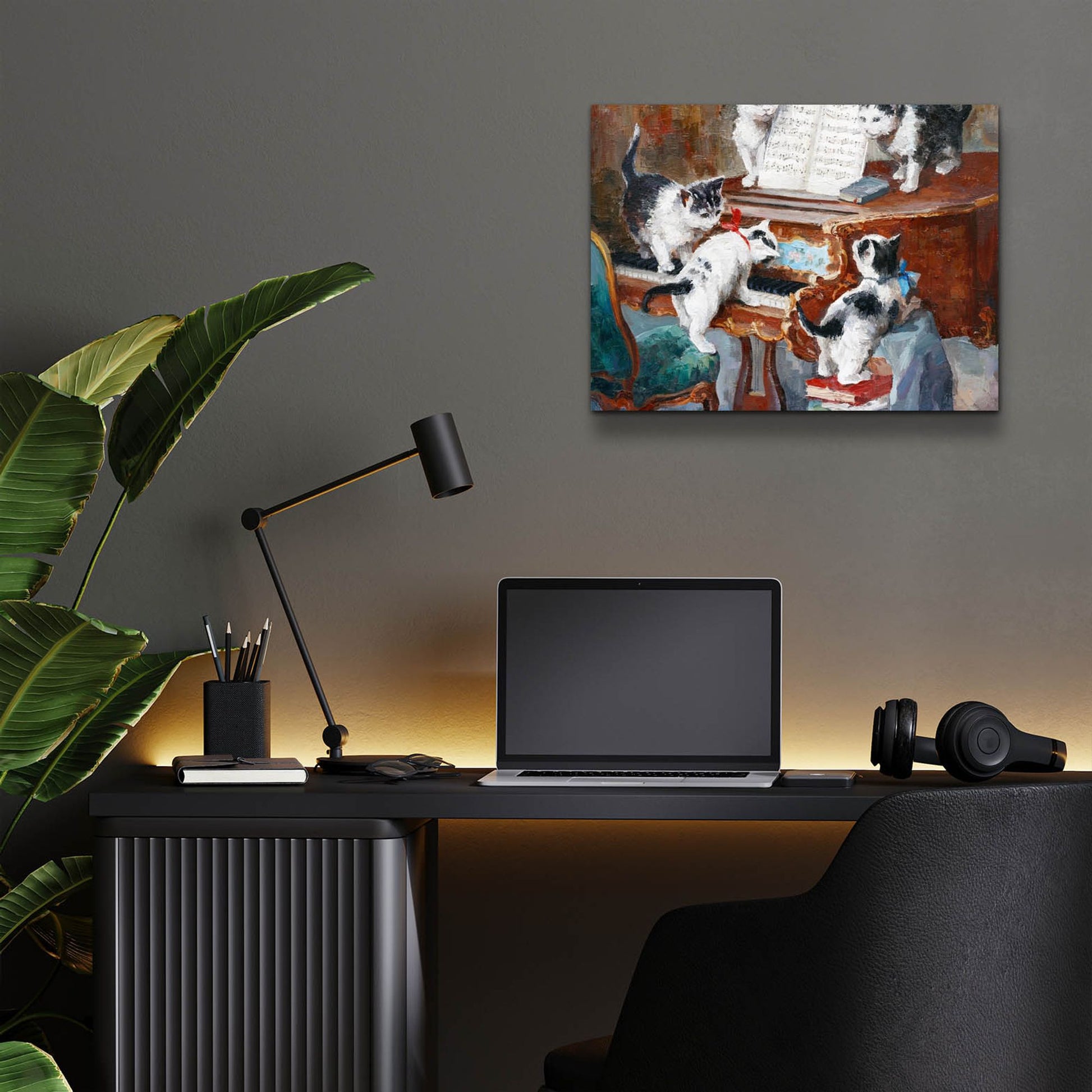 Epic Art 'Kittens Playing Piano' by Epic Portfolio, Acrylic Glass Wall Art,16x12