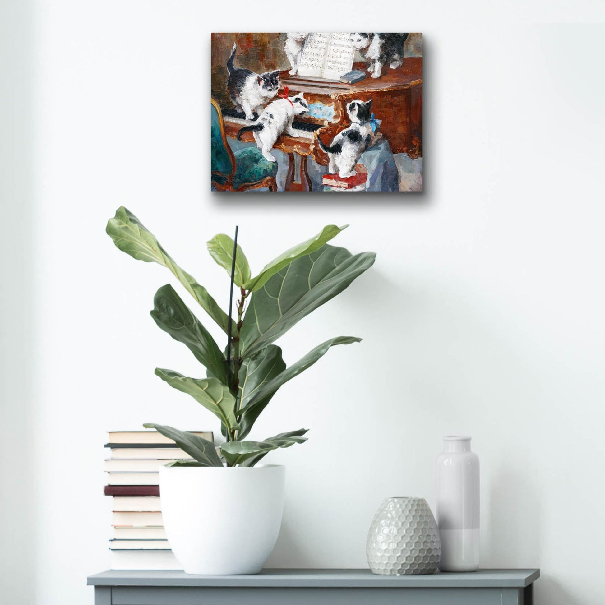 Epic Art 'Kittens Playing Piano' by Epic Portfolio, Acrylic Glass Wall Art,16x12