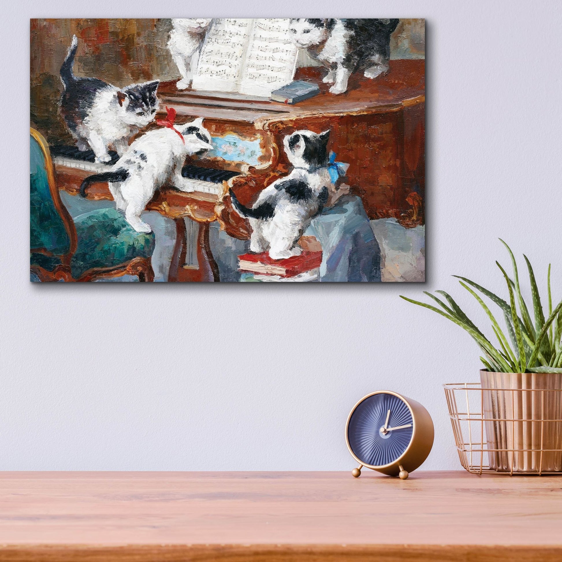 Epic Art 'Kittens Playing Piano' by Epic Portfolio, Acrylic Glass Wall Art,16x12