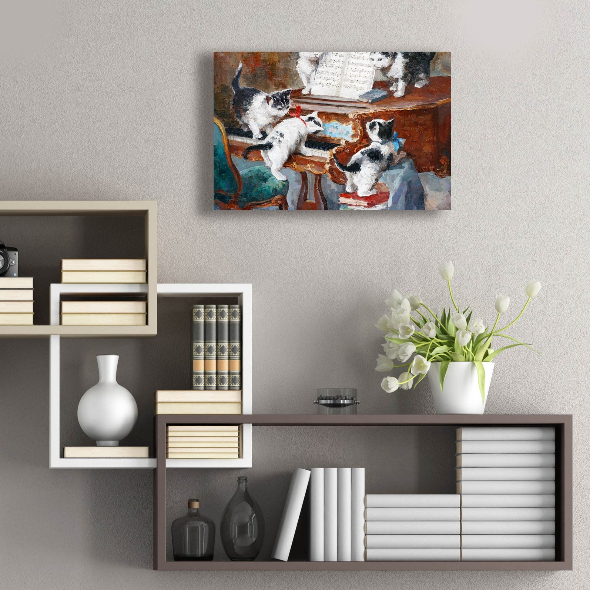 Epic Art 'Kittens Playing Piano' by Epic Portfolio, Acrylic Glass Wall Art,24x16